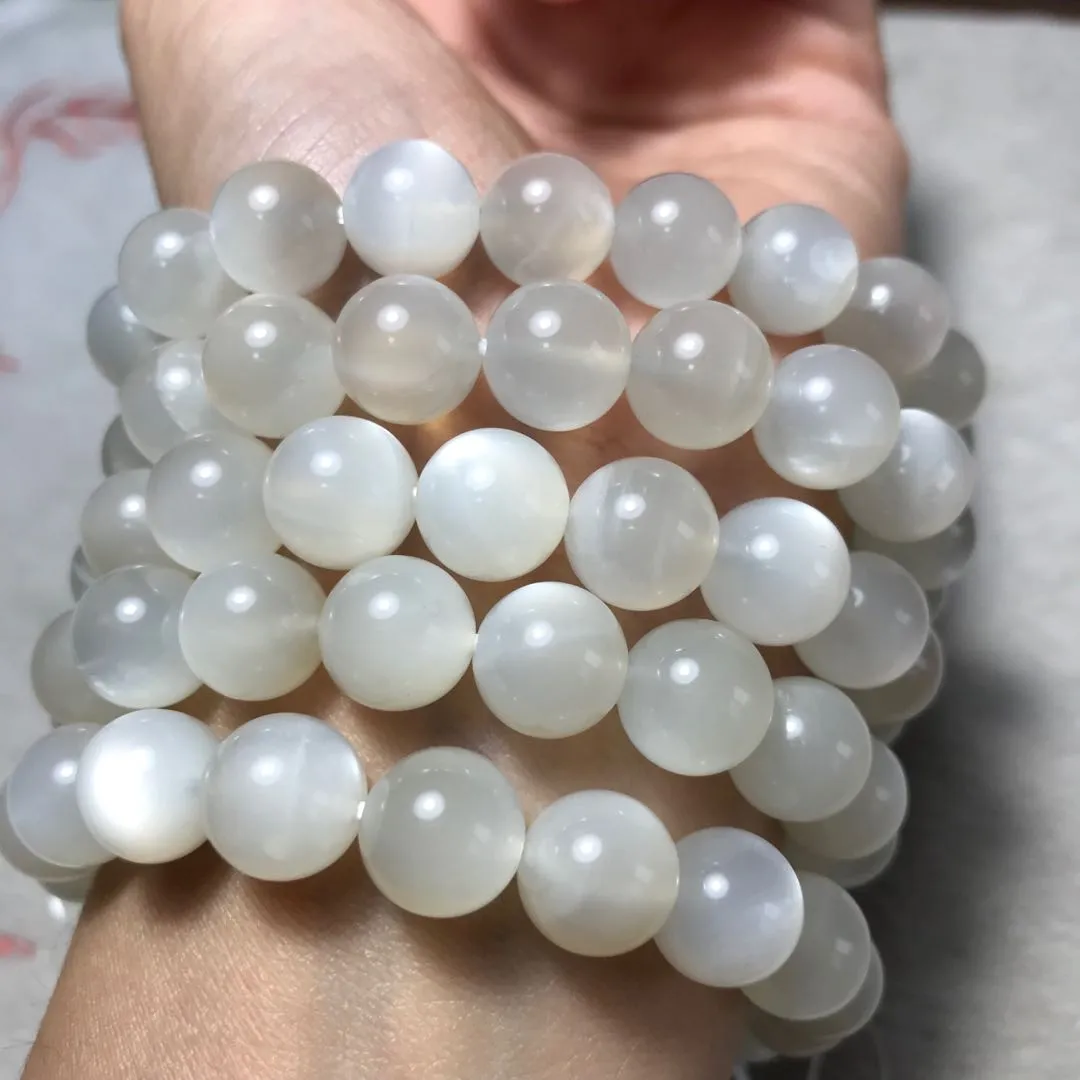 10mm High-quality Strong Flash White Moonstone Beaded Bracelets YA-WHMSG210