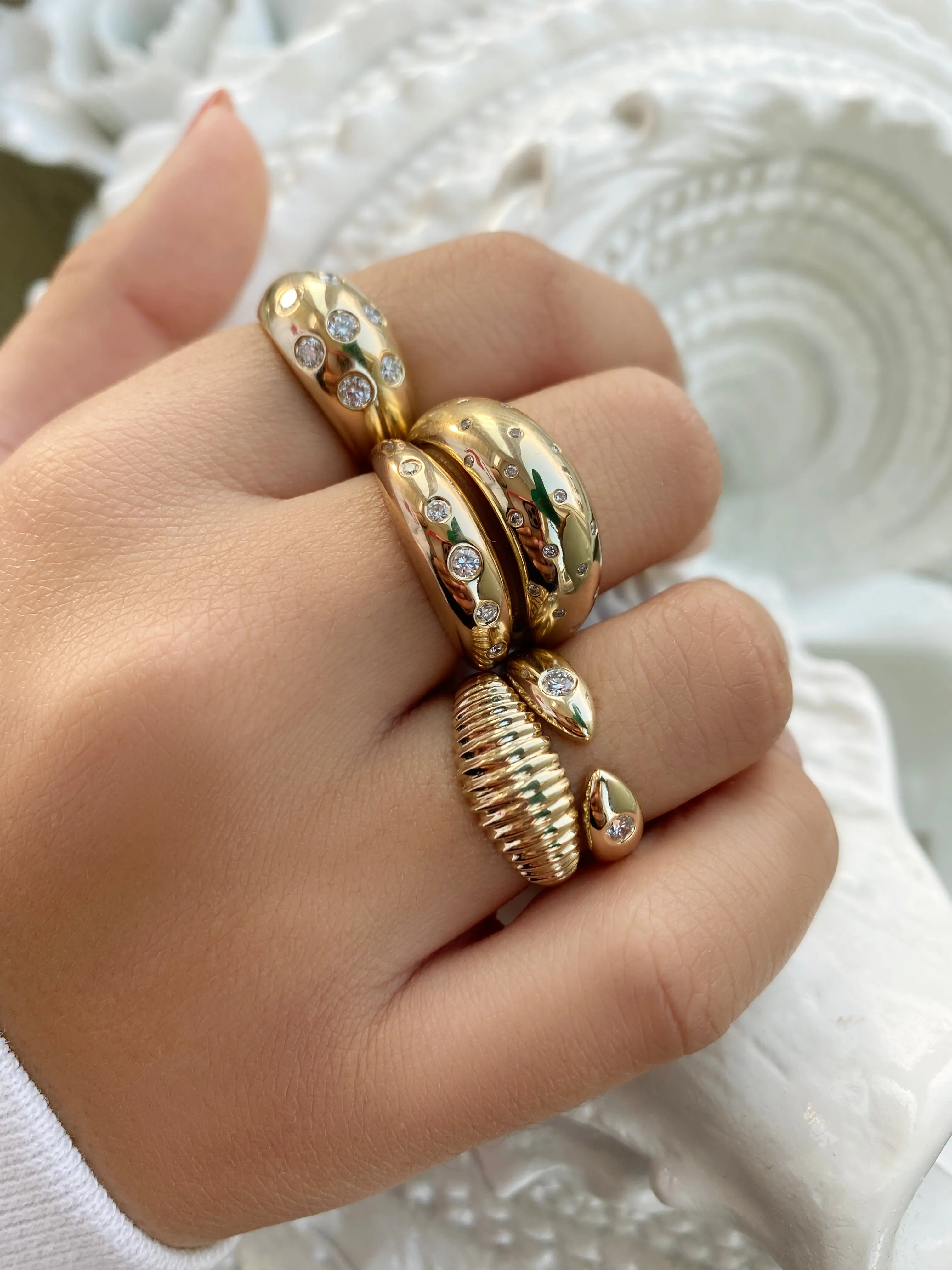 14K YG Reeded Gold Dome Ring