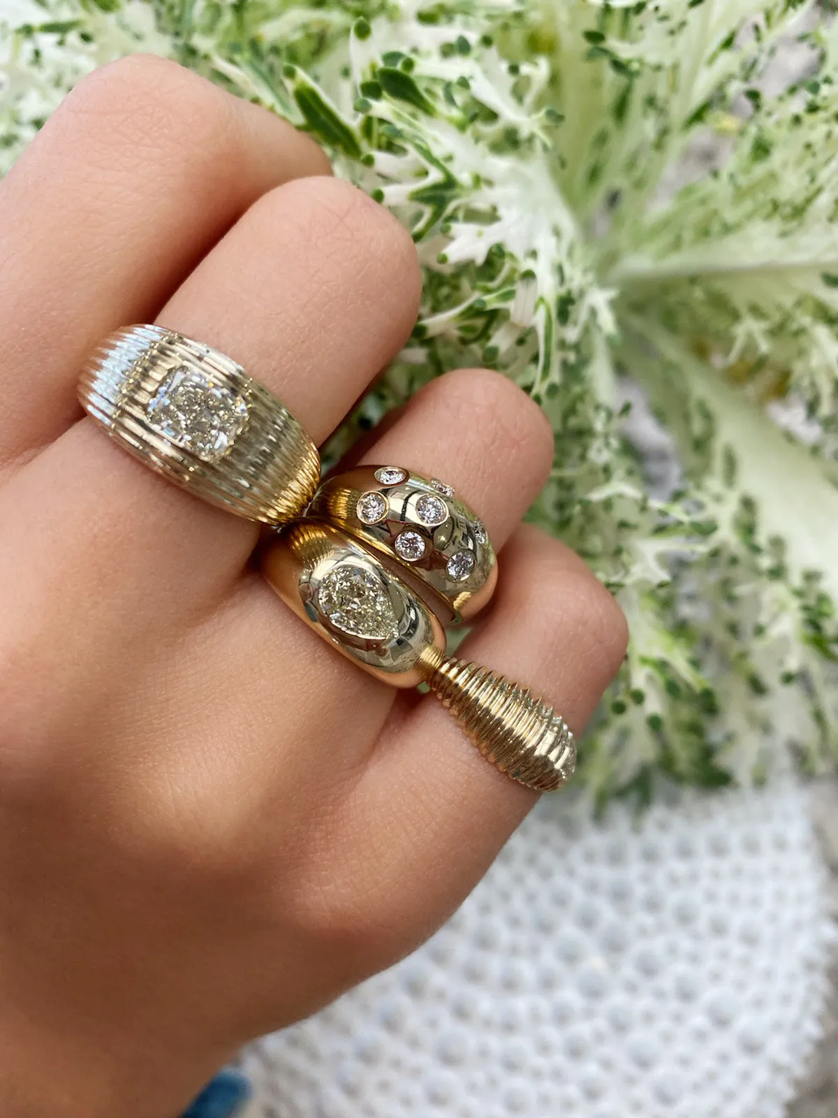 14K YG Reeded Gold Dome Ring