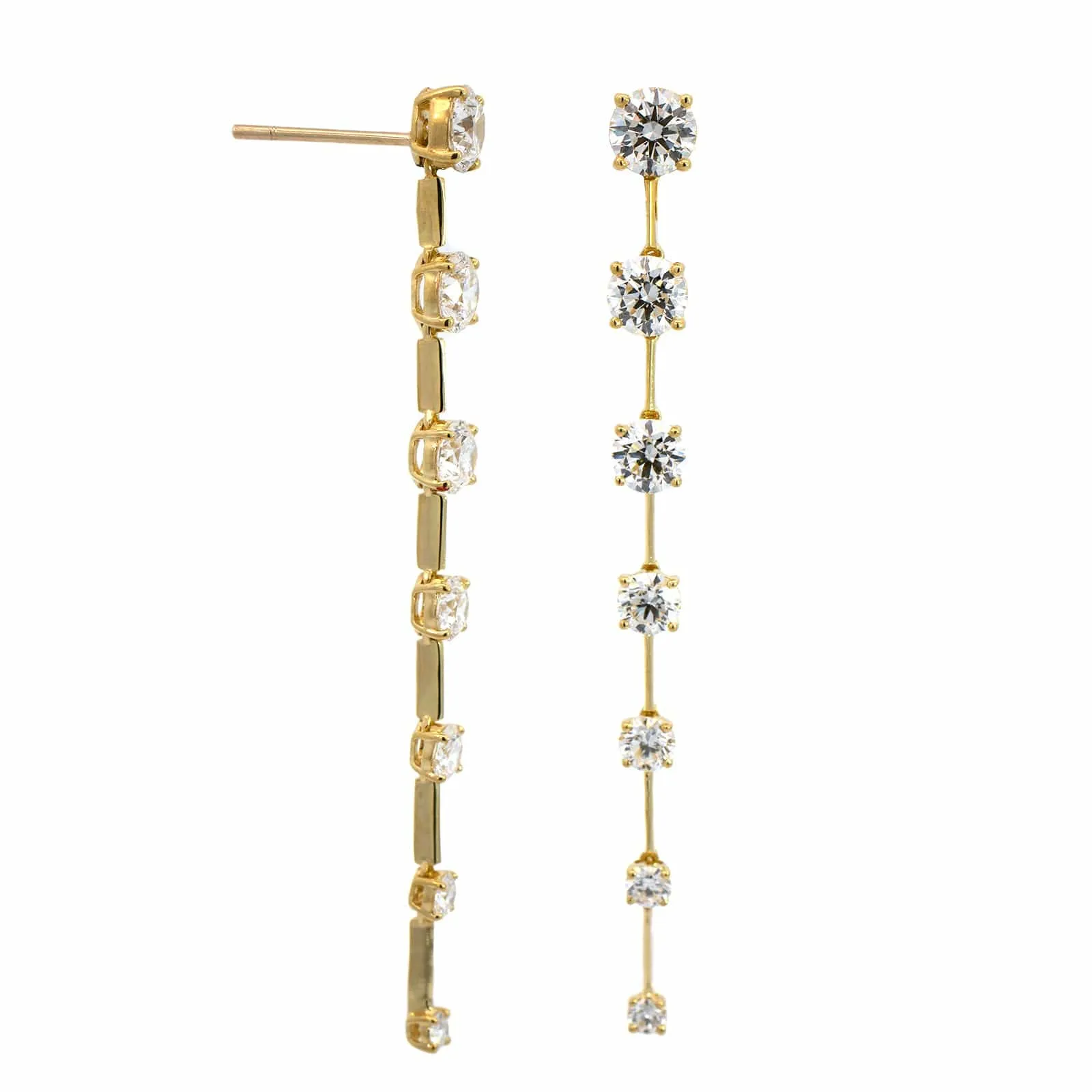 18K Yellow Gold Diamond Bar Dangle Earrings