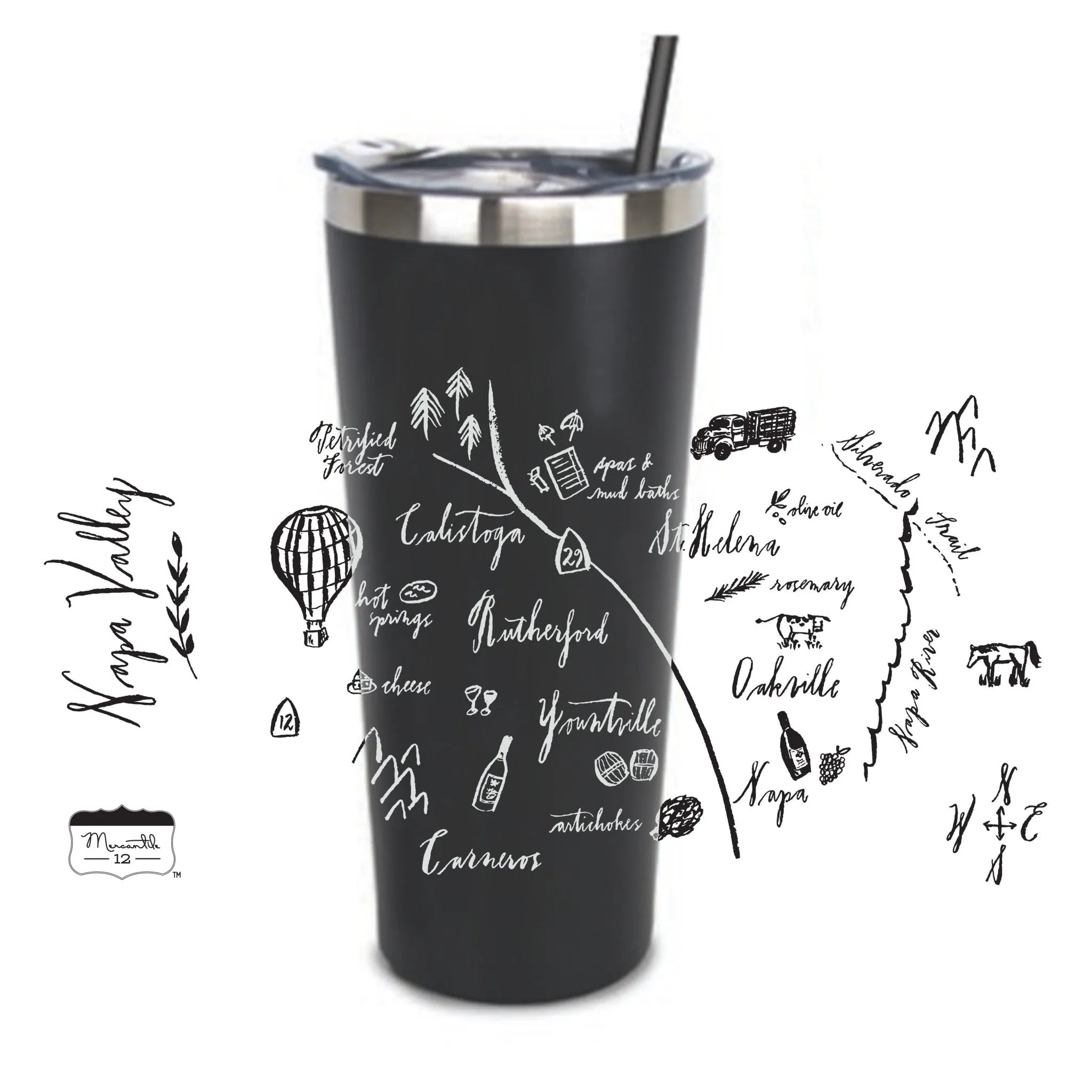 22 Oz. Stainless Insulated Tumbler XD Printed with a Customizable CALLIGRAPHY MAP Design