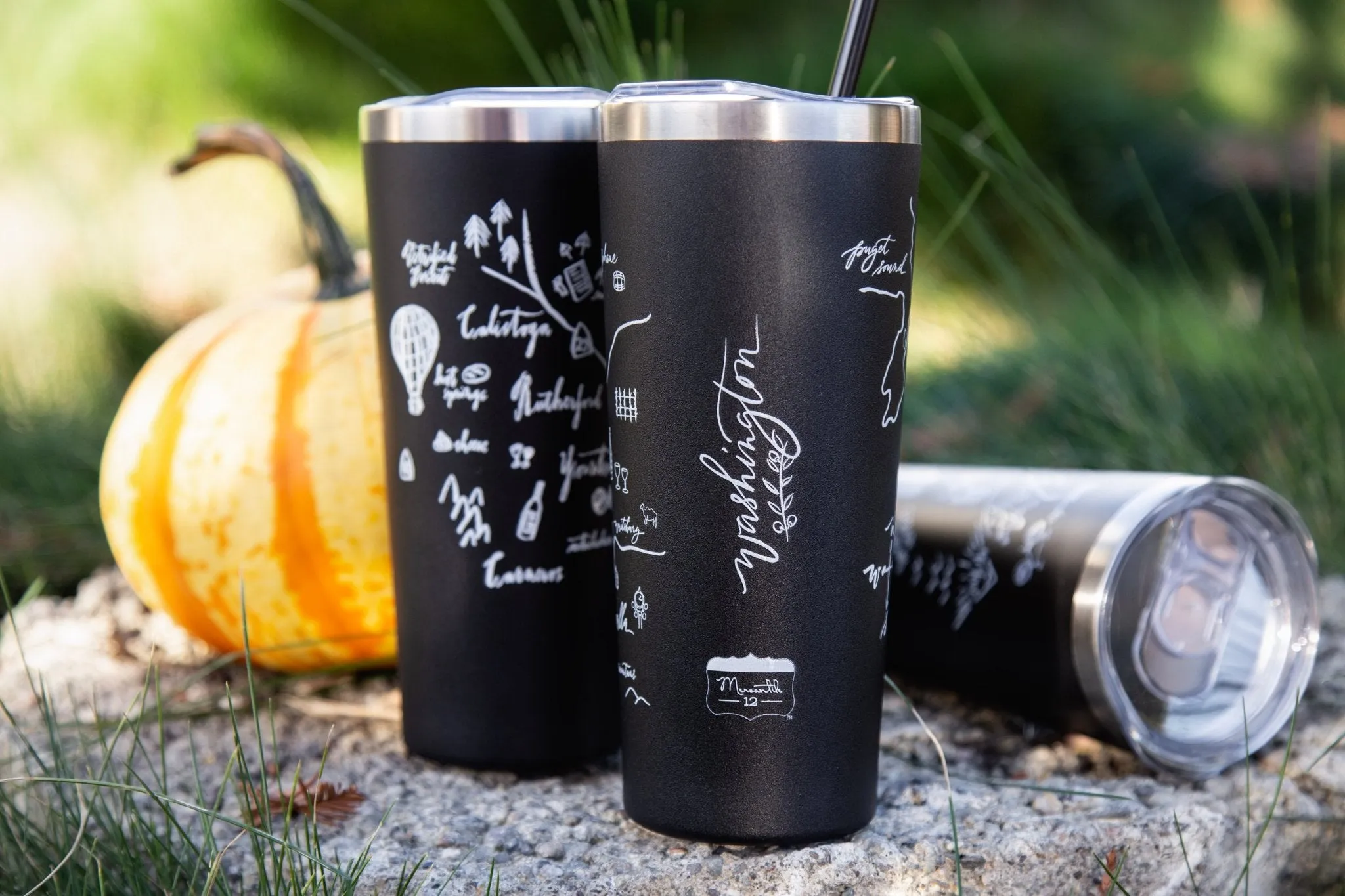 22 Oz. Stainless Insulated Tumbler XD Printed with a Customizable CALLIGRAPHY MAP Design