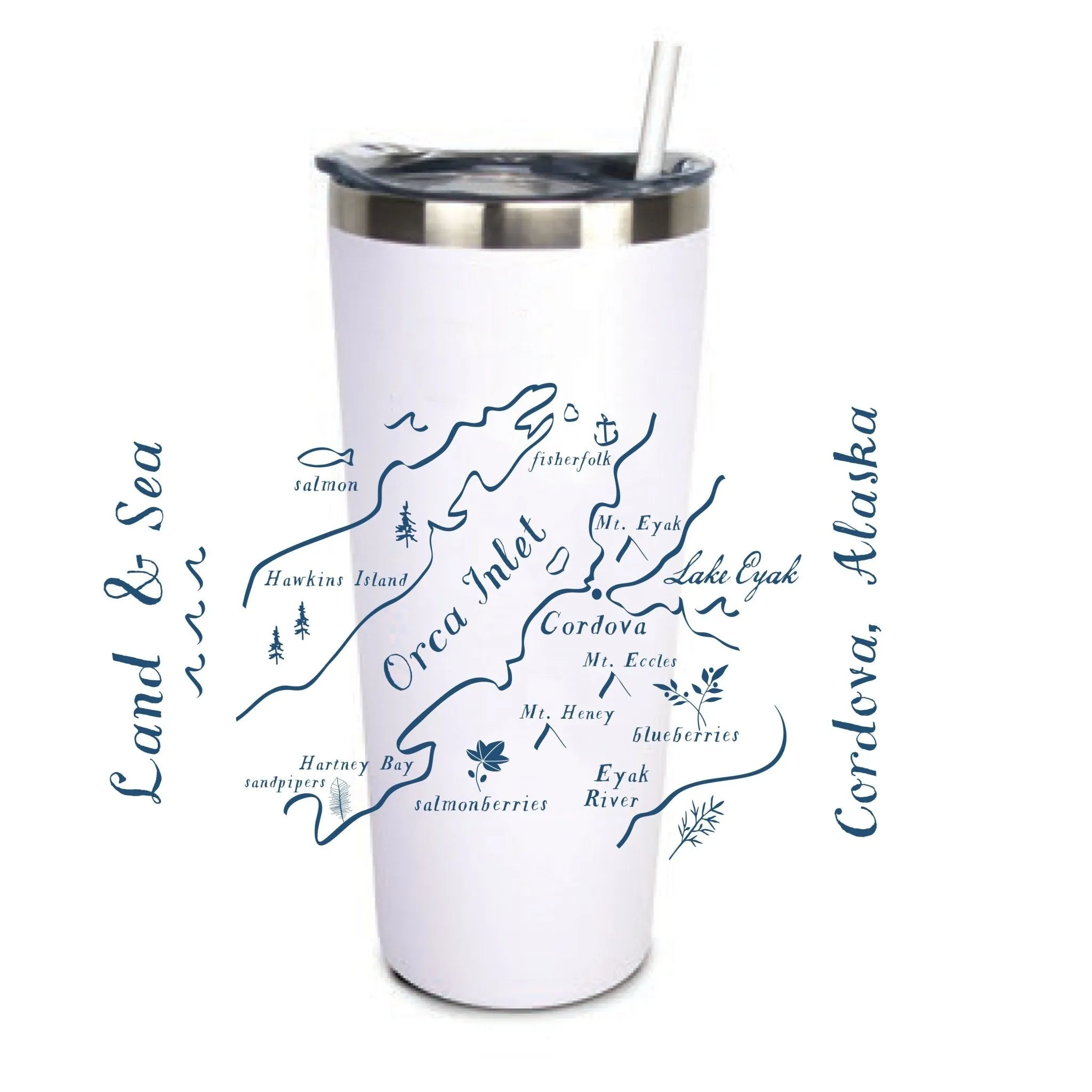 22 Oz. Stainless Insulated Tumbler XD Printed with a Customizable CALLIGRAPHY MAP Design