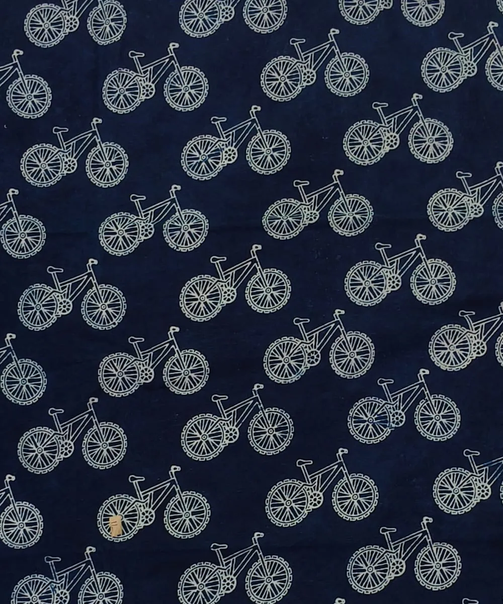 2.5m Blue bicycle handblock printed cotton sanganeri print kurta material