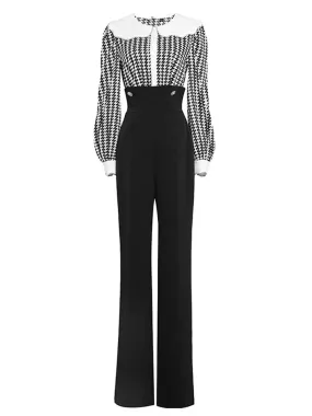 2PS Black Print Long Sleeve Rhinestone Top With High Waist Wide Leg Pants Suit