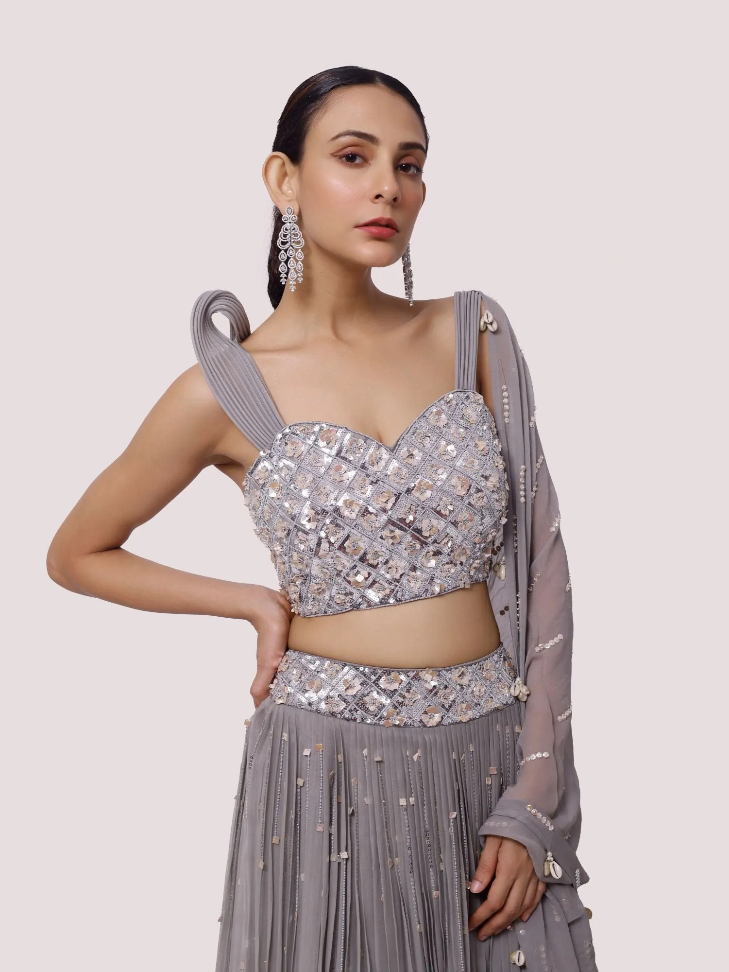 30Z339-RO Grey Hand Embroidered Contemporary Georgette Lehenga