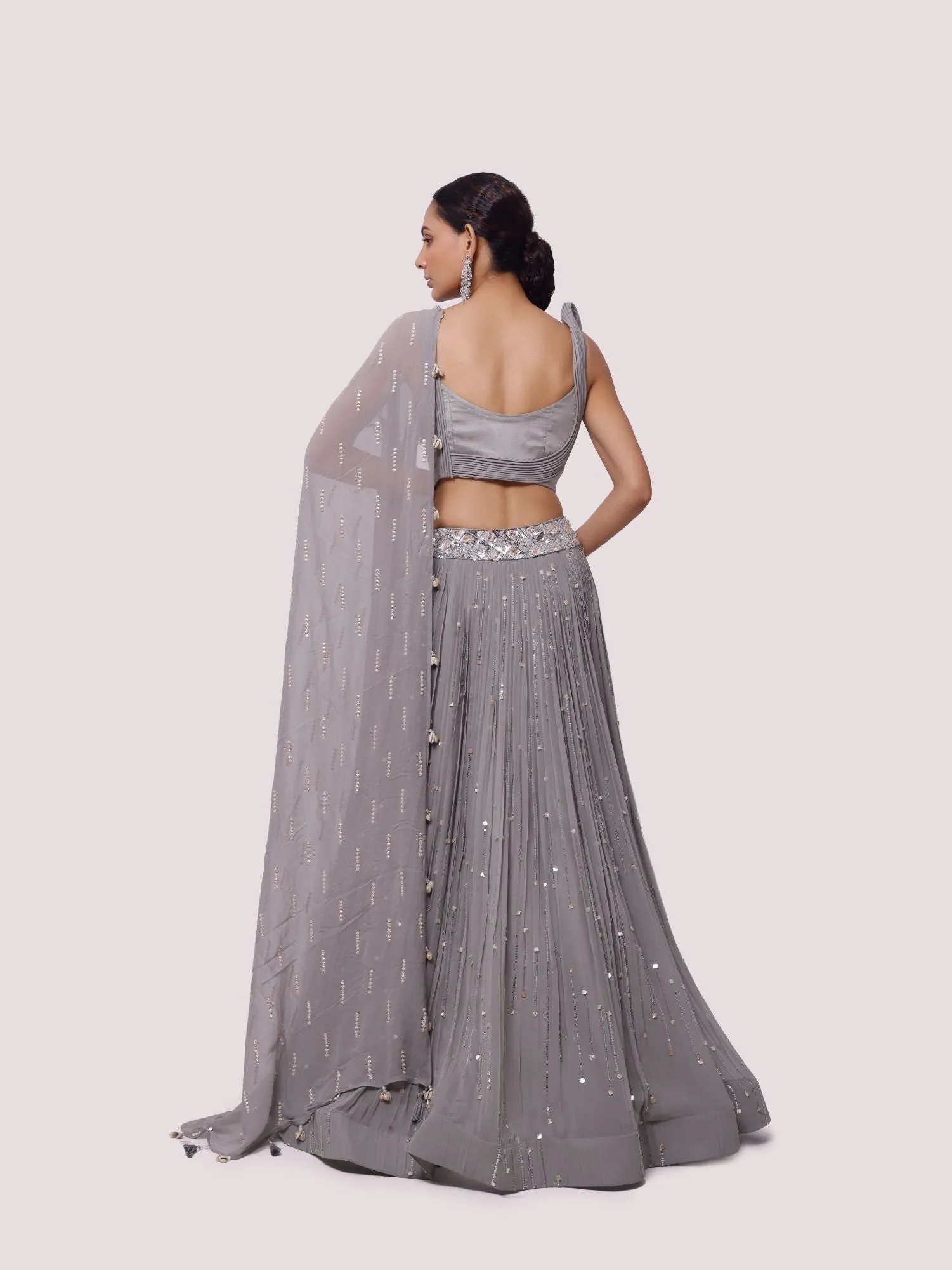 30Z339-RO Grey Hand Embroidered Contemporary Georgette Lehenga