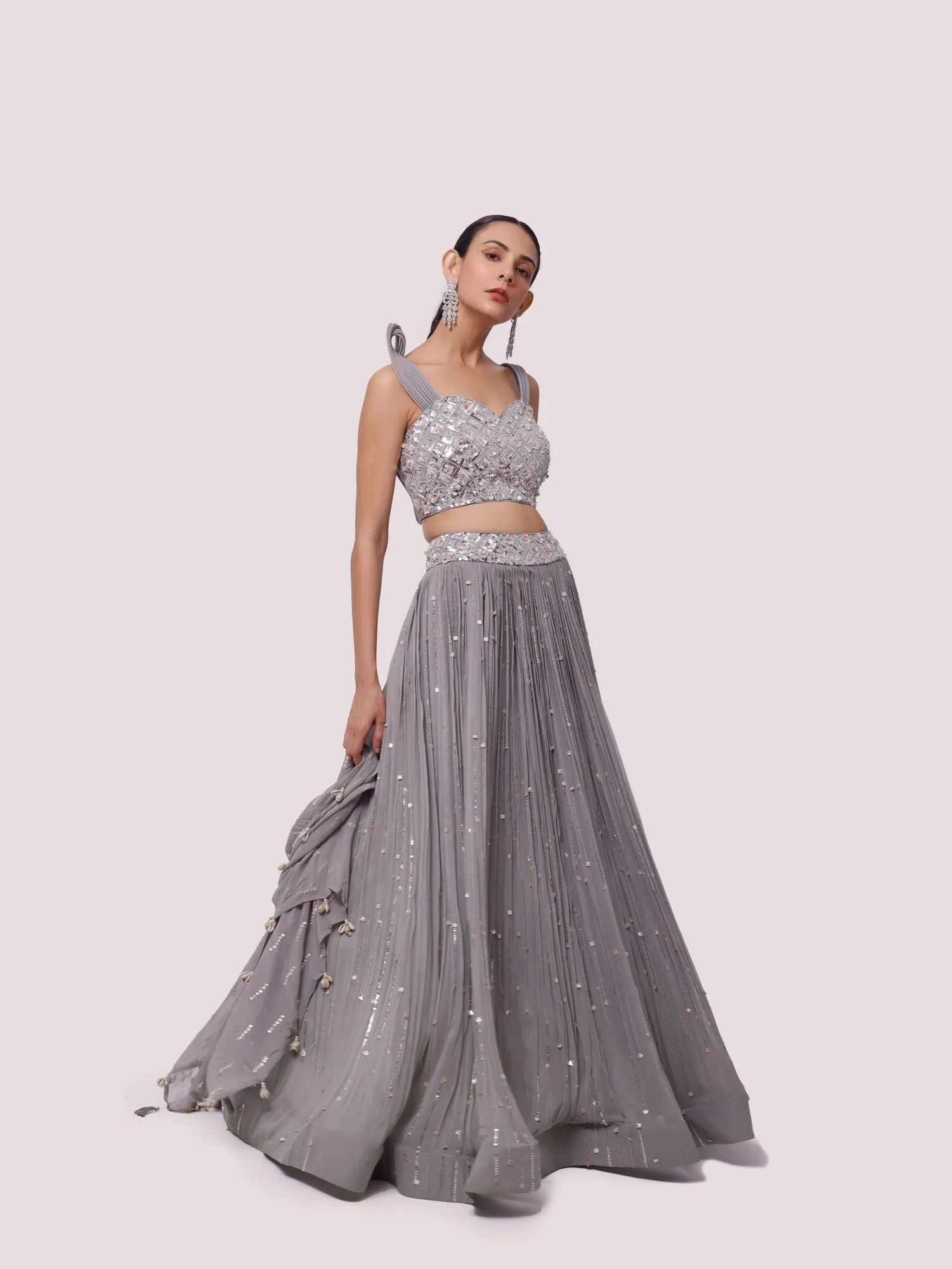 30Z339-RO Grey Hand Embroidered Contemporary Georgette Lehenga