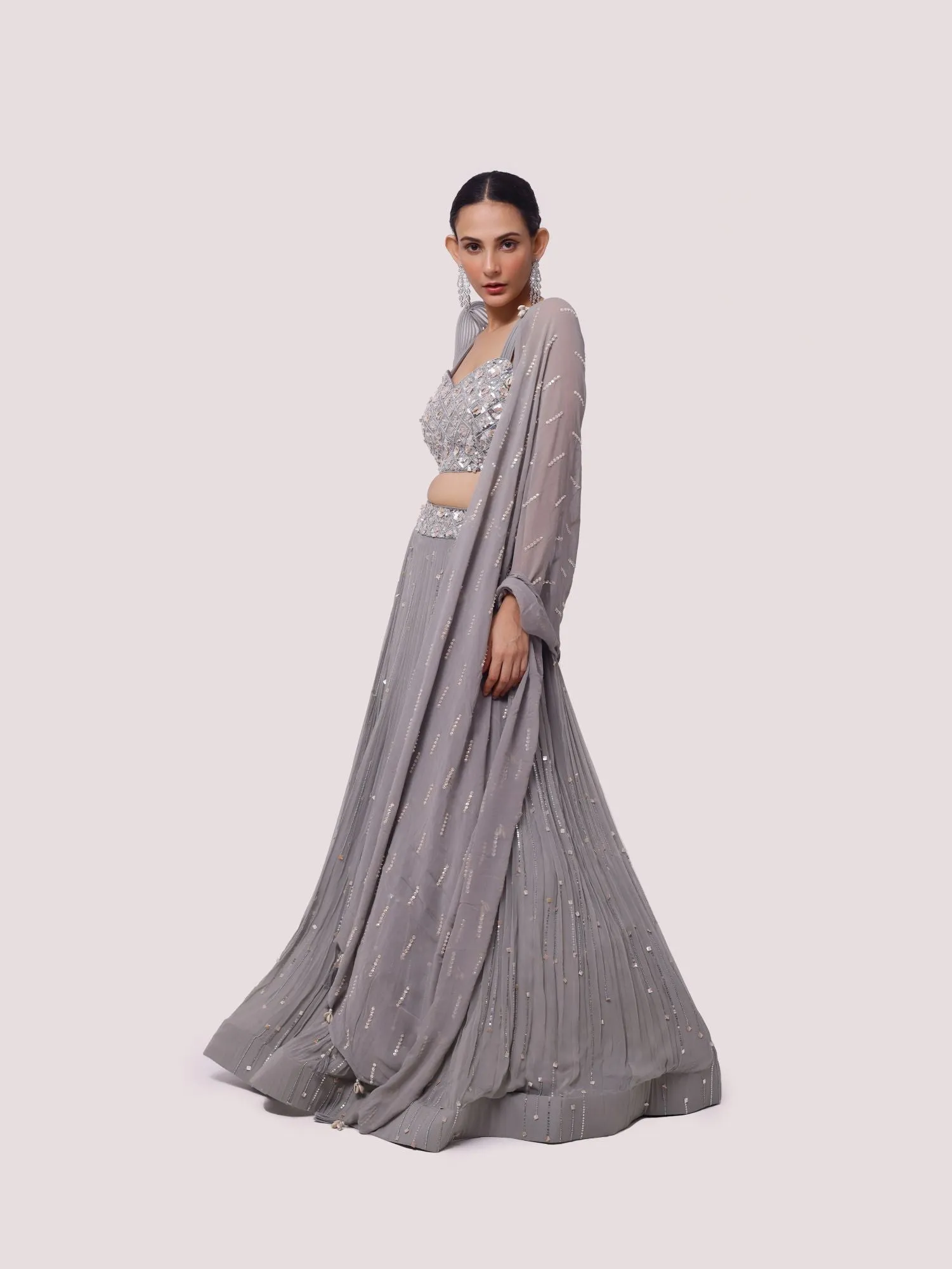 30Z339-RO Grey Hand Embroidered Contemporary Georgette Lehenga