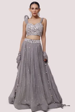 30Z339-RO Grey Hand Embroidered Contemporary Georgette Lehenga