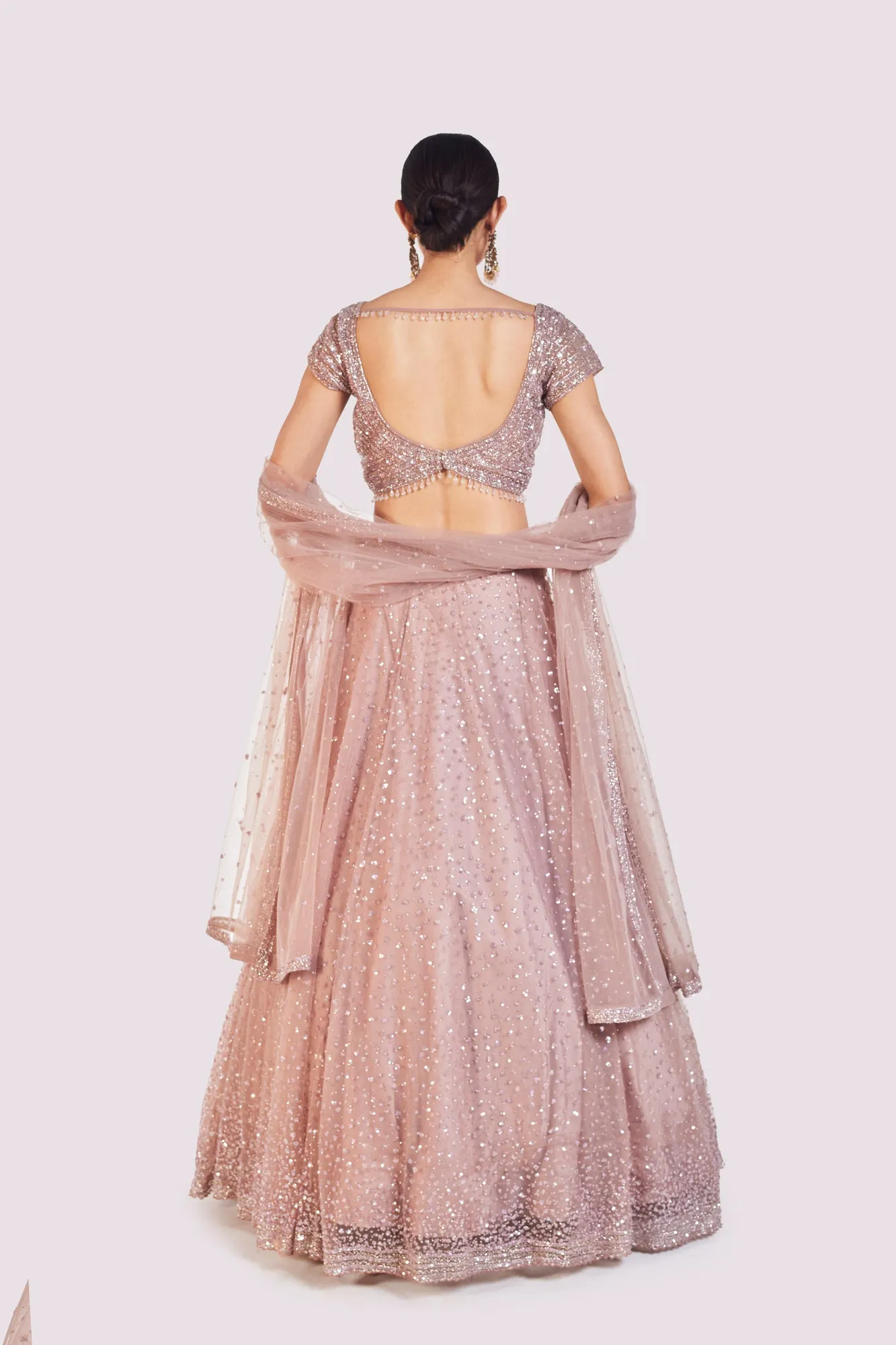 30Z381-RO Onion Pink Embroidered Net Lehenga with Dupatta