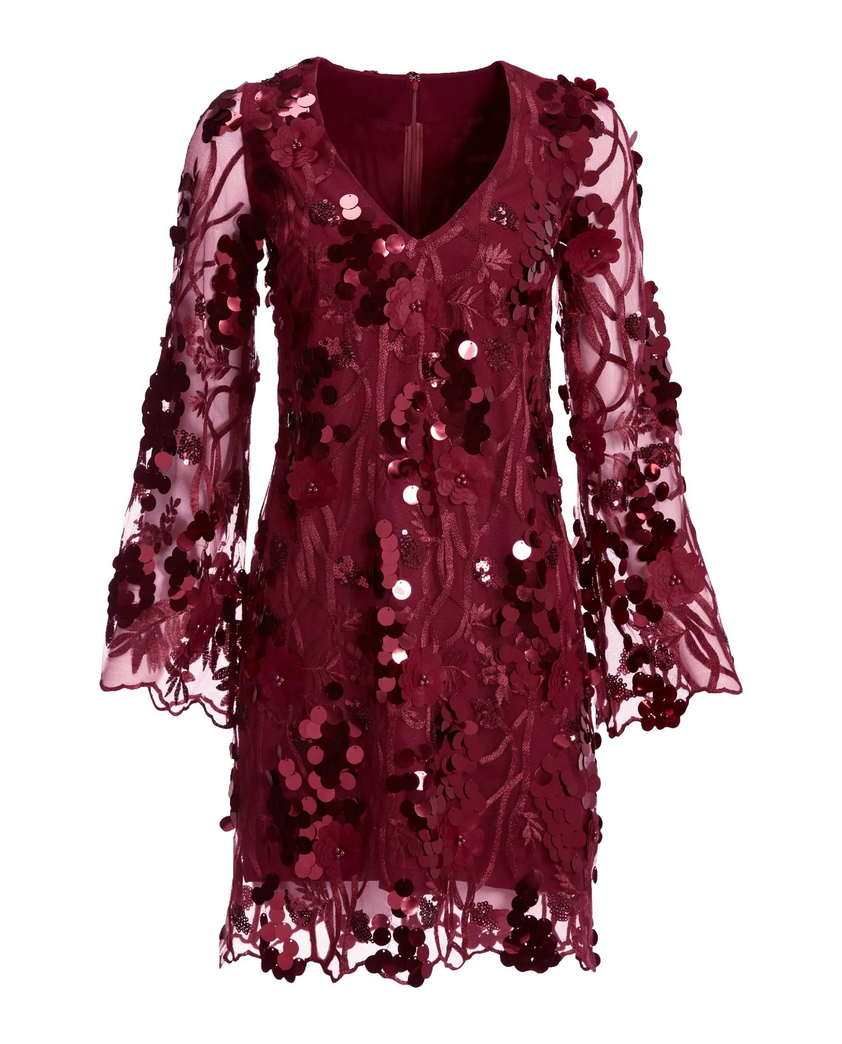 3D Floral Sequin Dress Red