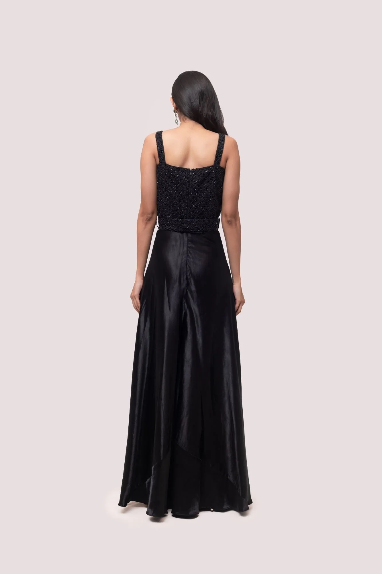 50Z985-RO Black Embellished Silk Jumpsuit