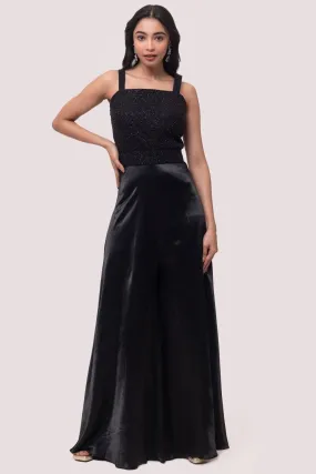 50Z985-RO Black Embellished Silk Jumpsuit