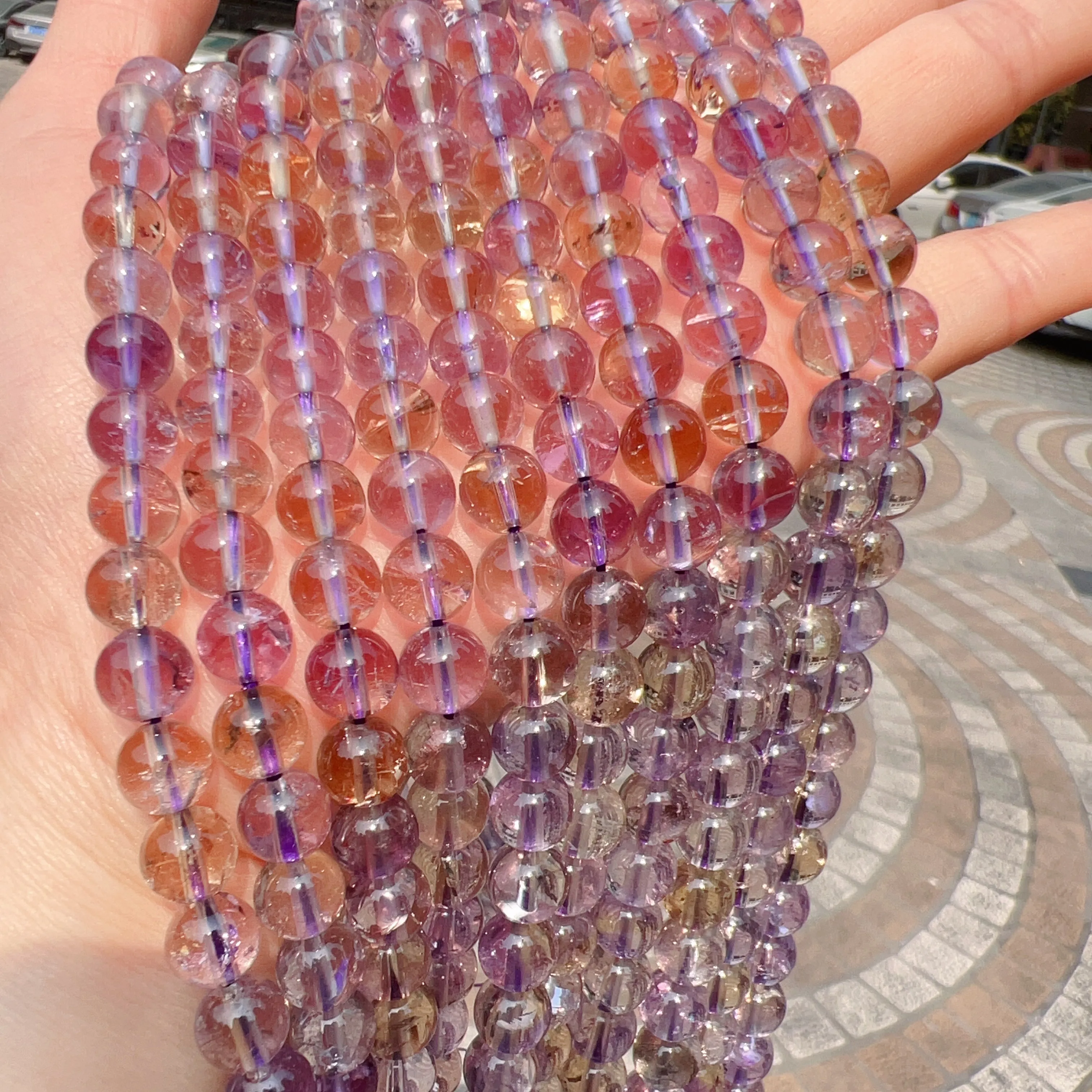 8 - 10mm Natural High Clarity Ametrine Round Bead Strands for DIY Jewelry Project