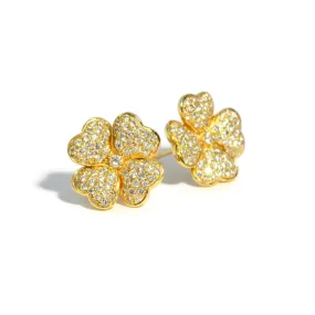 AFJ Diamond Collection - Diamond Pave Flower Stud Earrings, 18k Yellow Gold