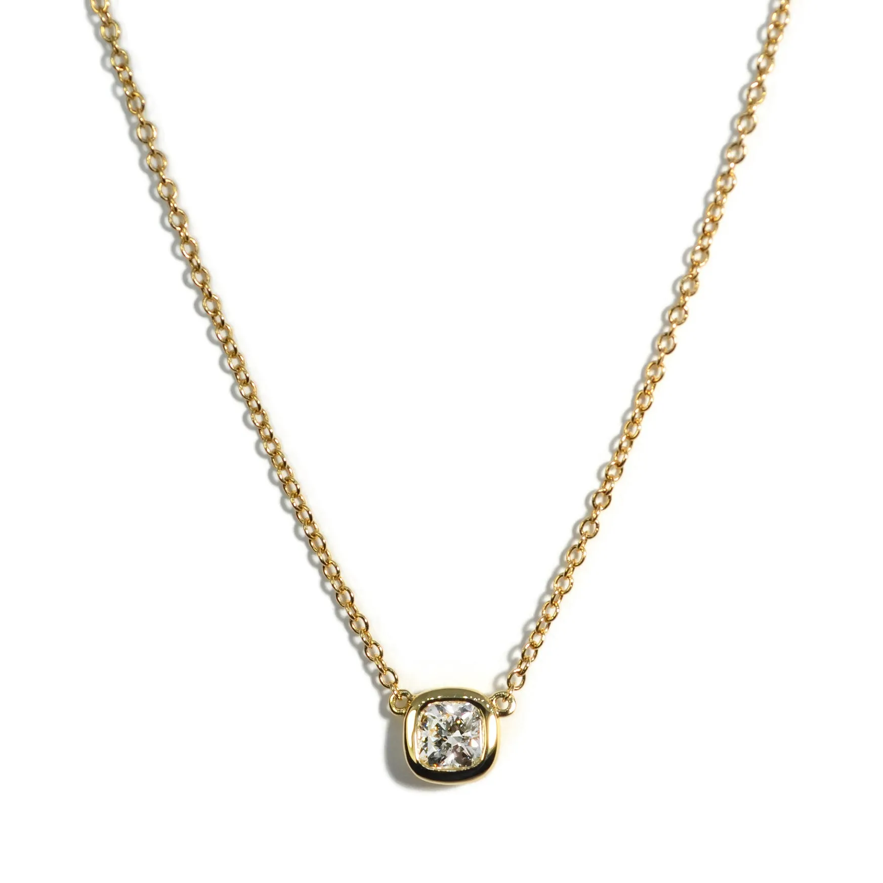 AFJ Diamond Collection - Station Necklace with 1 Cushion Diamonds, 18k Yellow Gold