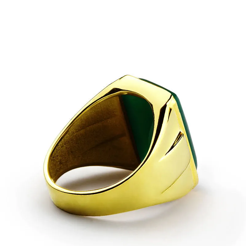 Agate Men's Ring in 10k Yellow Gold, Natural Stone Ring for Men