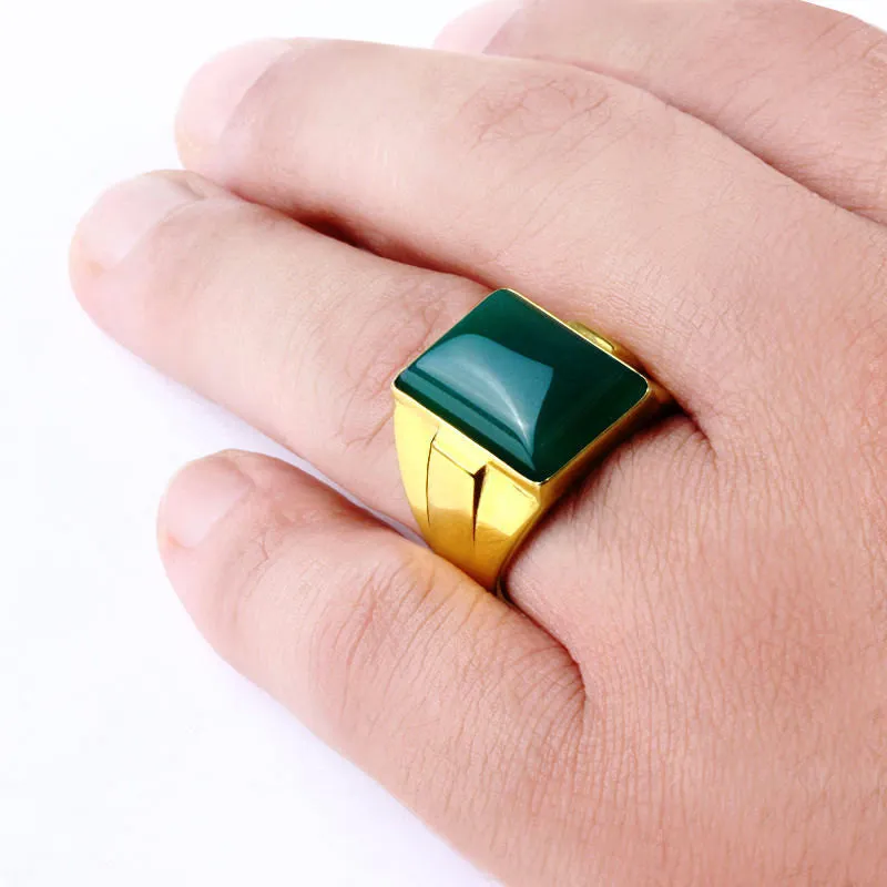 Agate Men's Ring in 10k Yellow Gold, Natural Stone Ring for Men