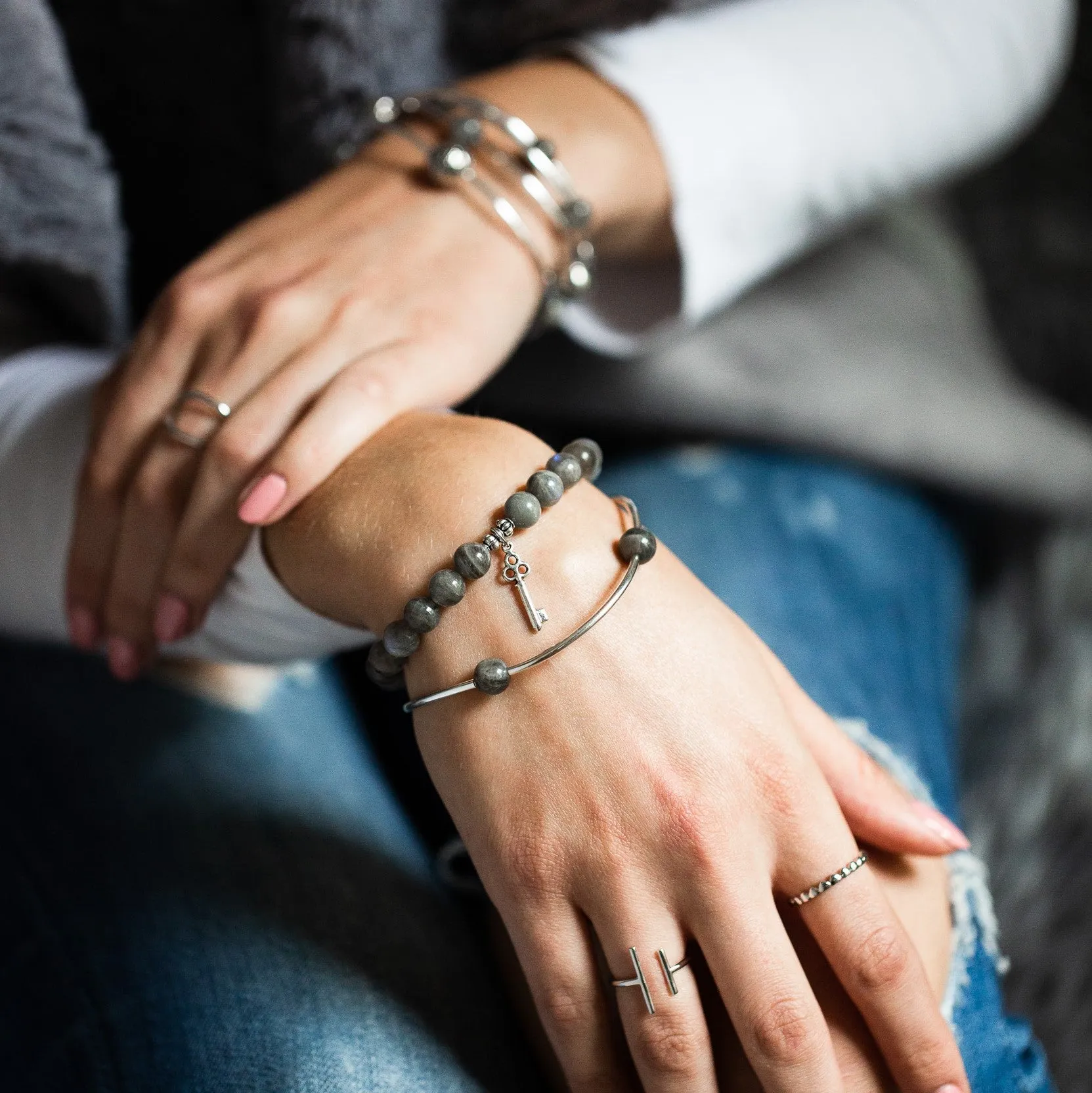 Anchor | Stone Beaded Charm Bracelet | Botswana