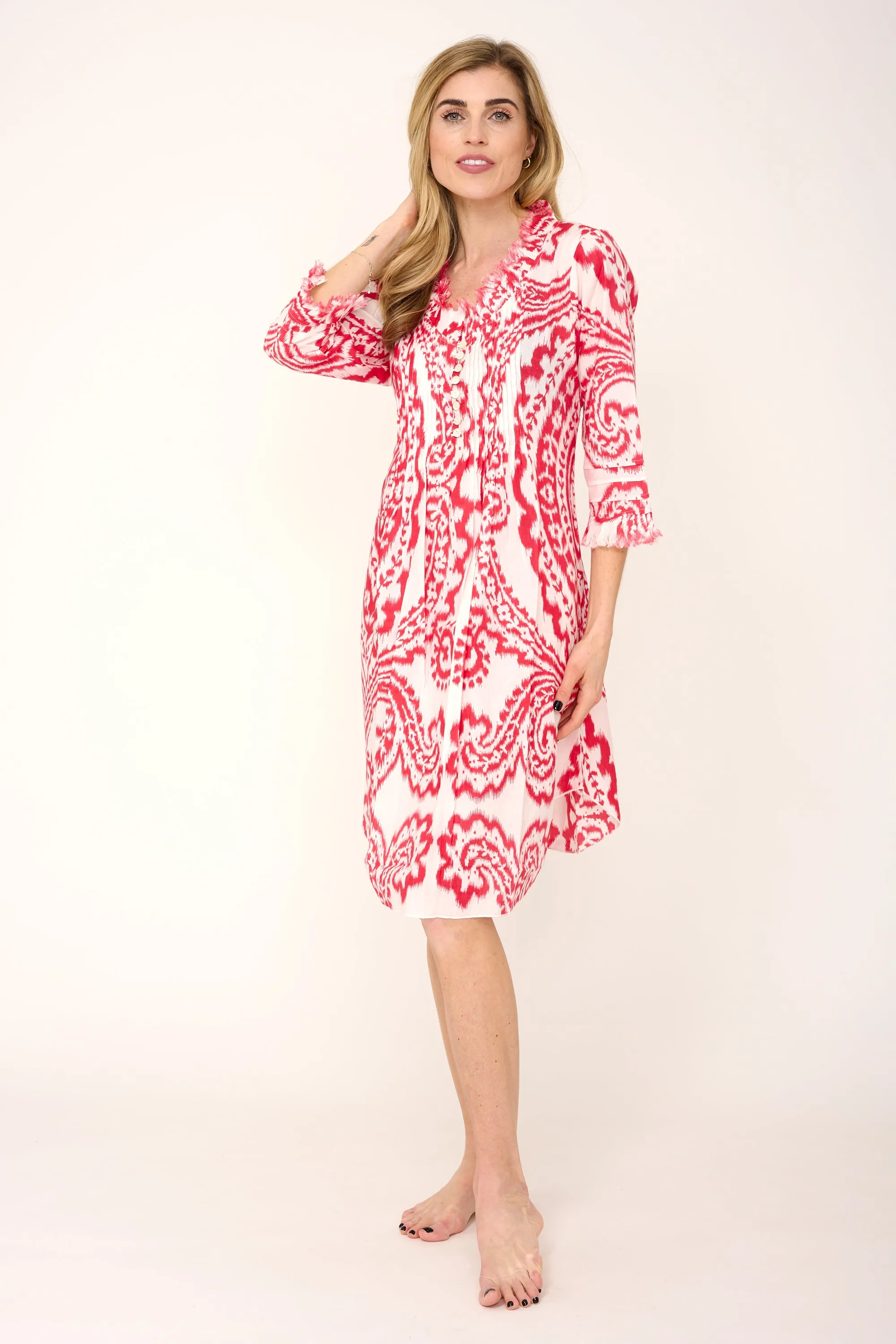 Annabel Cotton Tunic in Coral & White Ikat