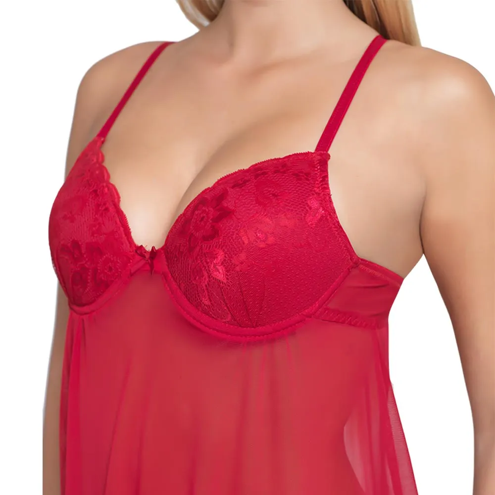 Babydoll de mesh con detalles en contraste. Incluye tanga 3118 Carnival