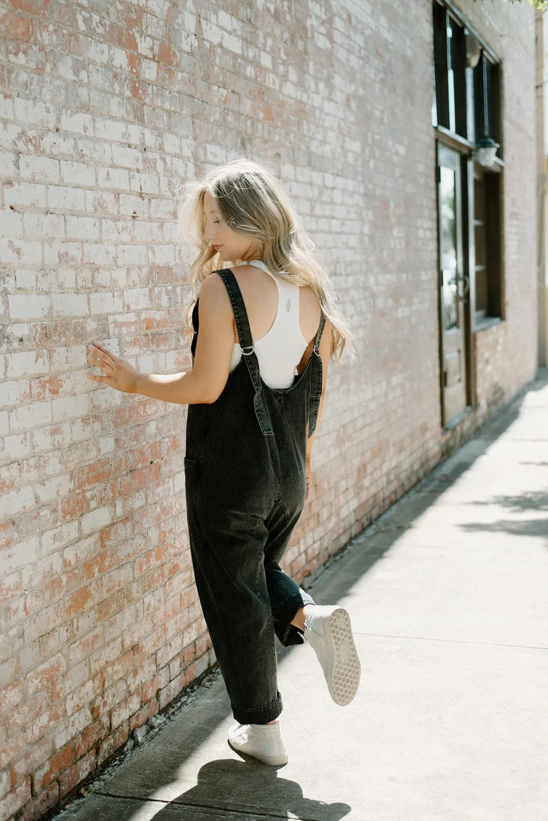 Black Denim Overall Jumpsuit