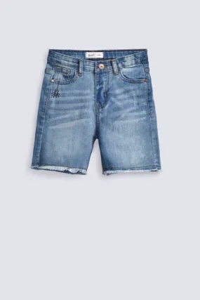 BOYS SPIDER PRINT DENIM SHORTS