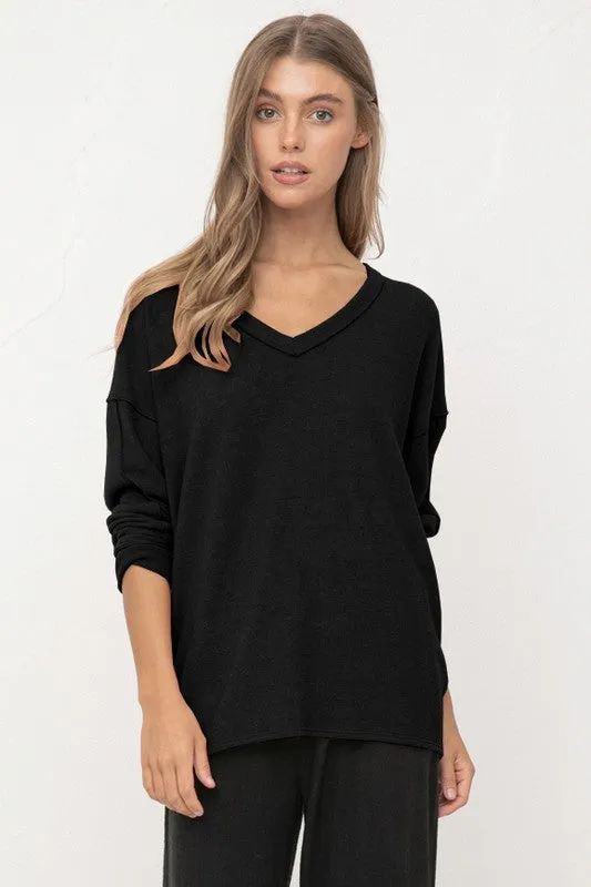 Brushed V-Neck Drop Shoulder Sweatshirt