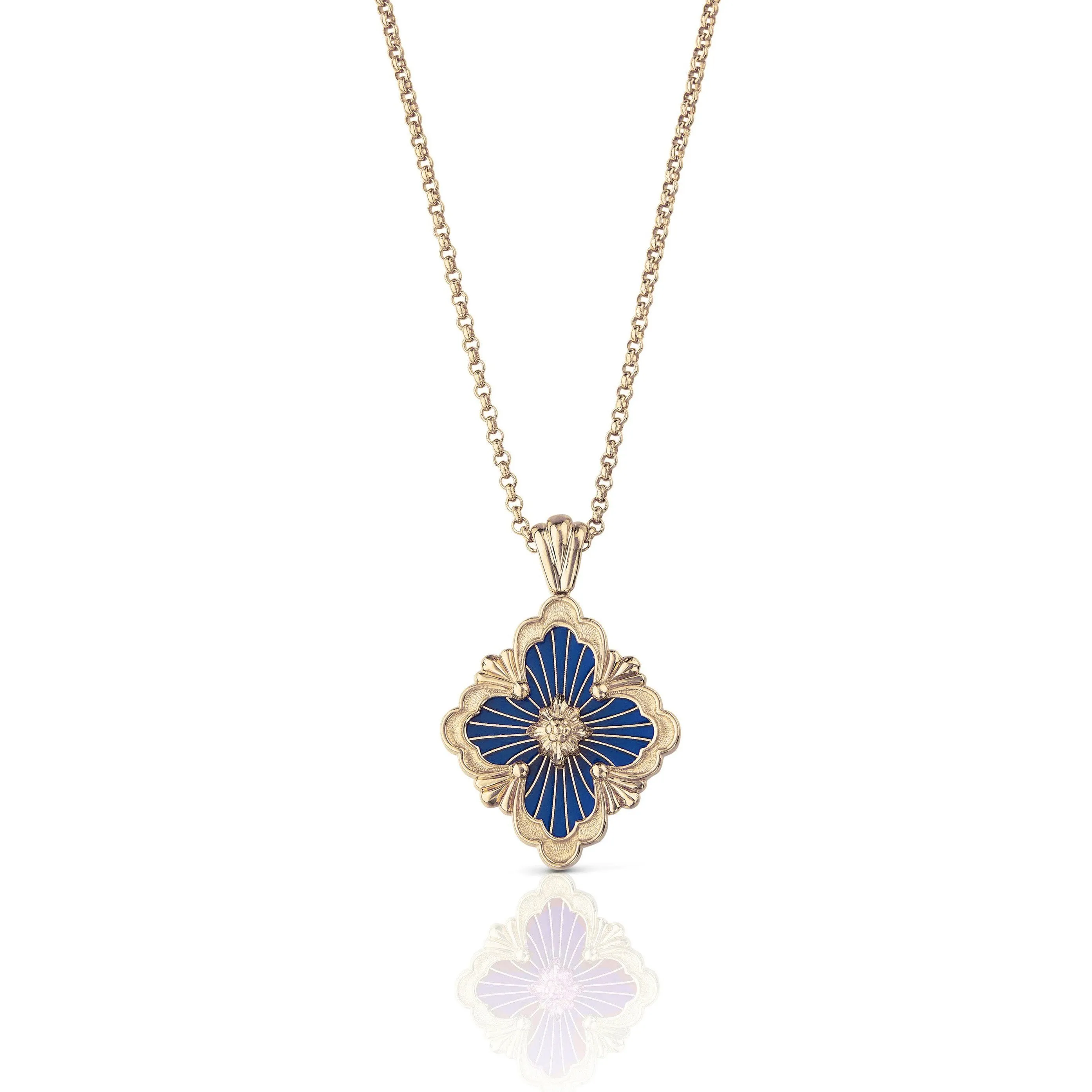 Buccellati - Opera Tulle - Pendant Necklace, 18k Yellow Gold with Cathedral Blue Enamel