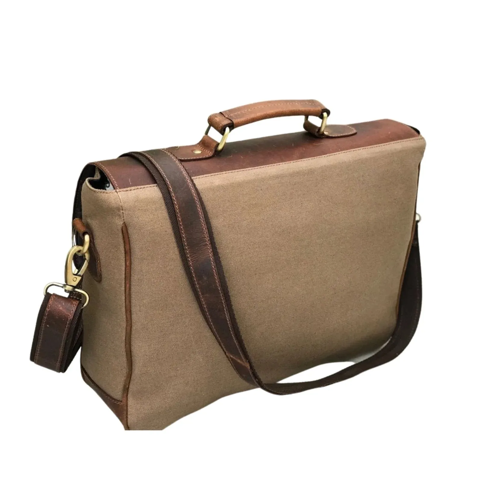 Canvas And Buffalo Leather Messenger Bag - Tan