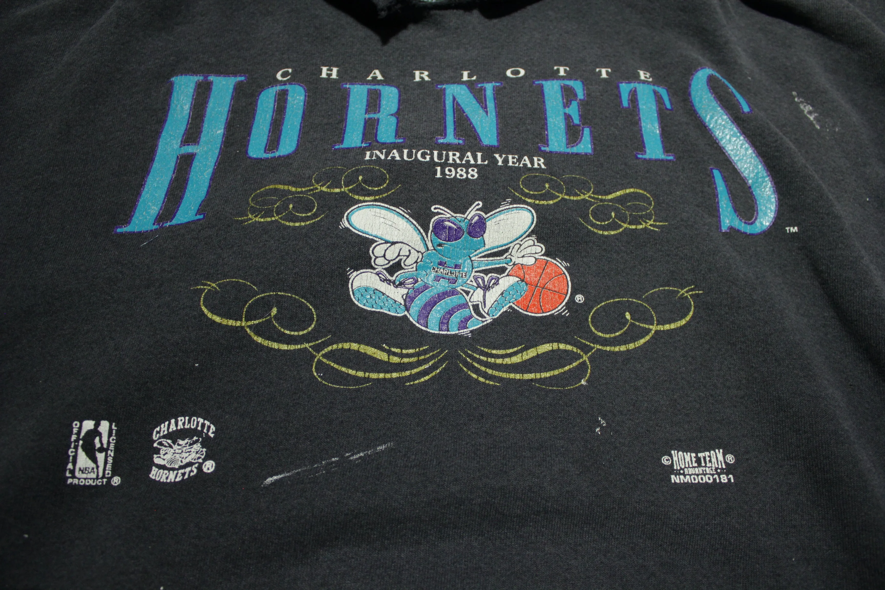 Charlotte Hornets Vintage 1988 Inaugural Distressed Hoodie Home Team USA Sweatshirt