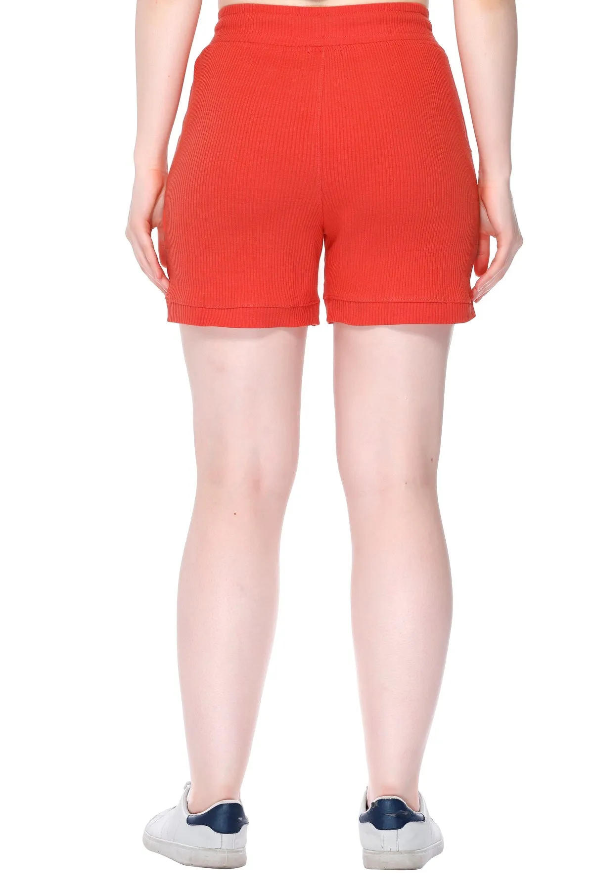 Cotton Cord Knit Shorts For Women - Tangy Orange