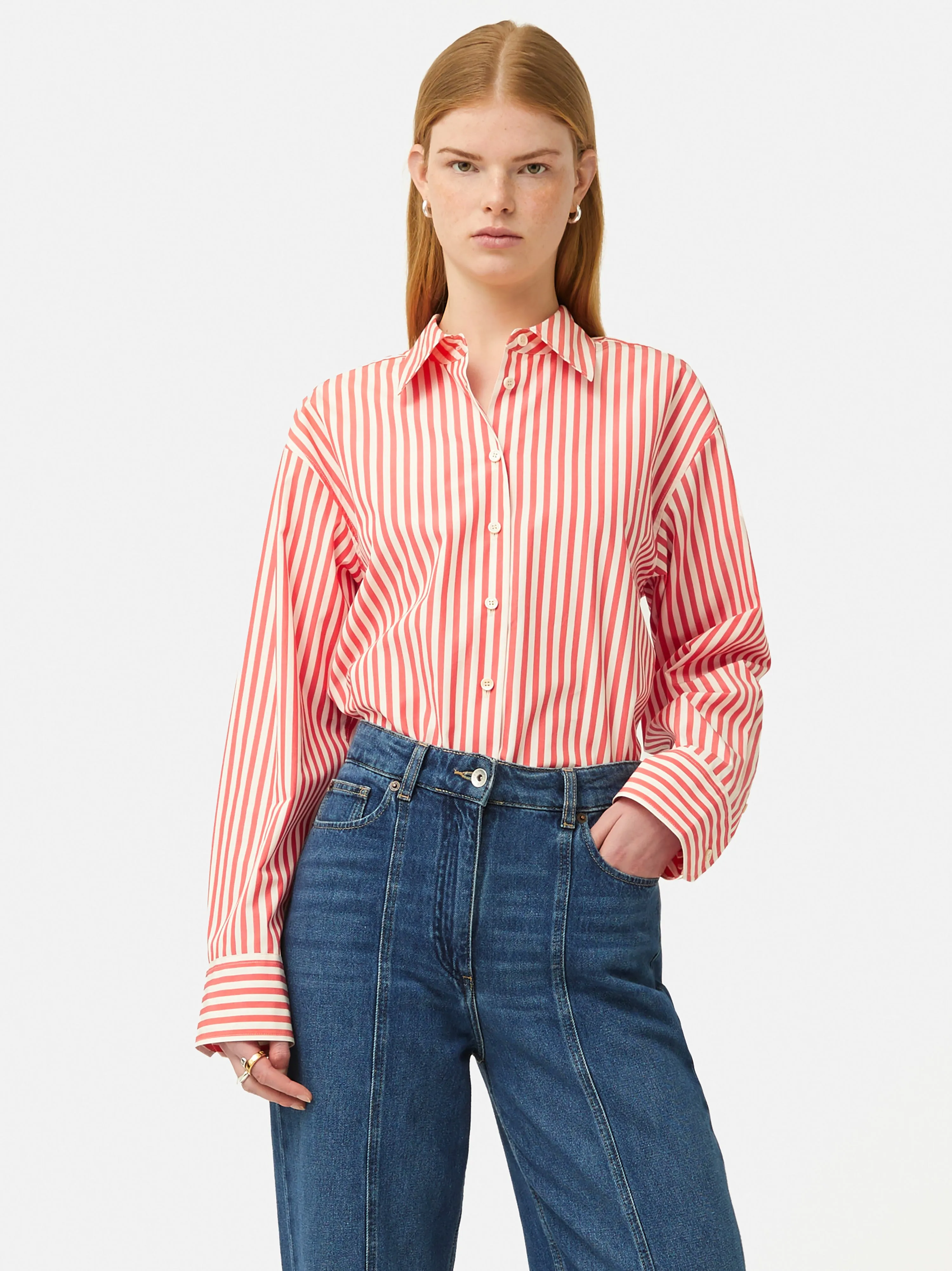 Cotton Poplin Stripe Shirt | Coral