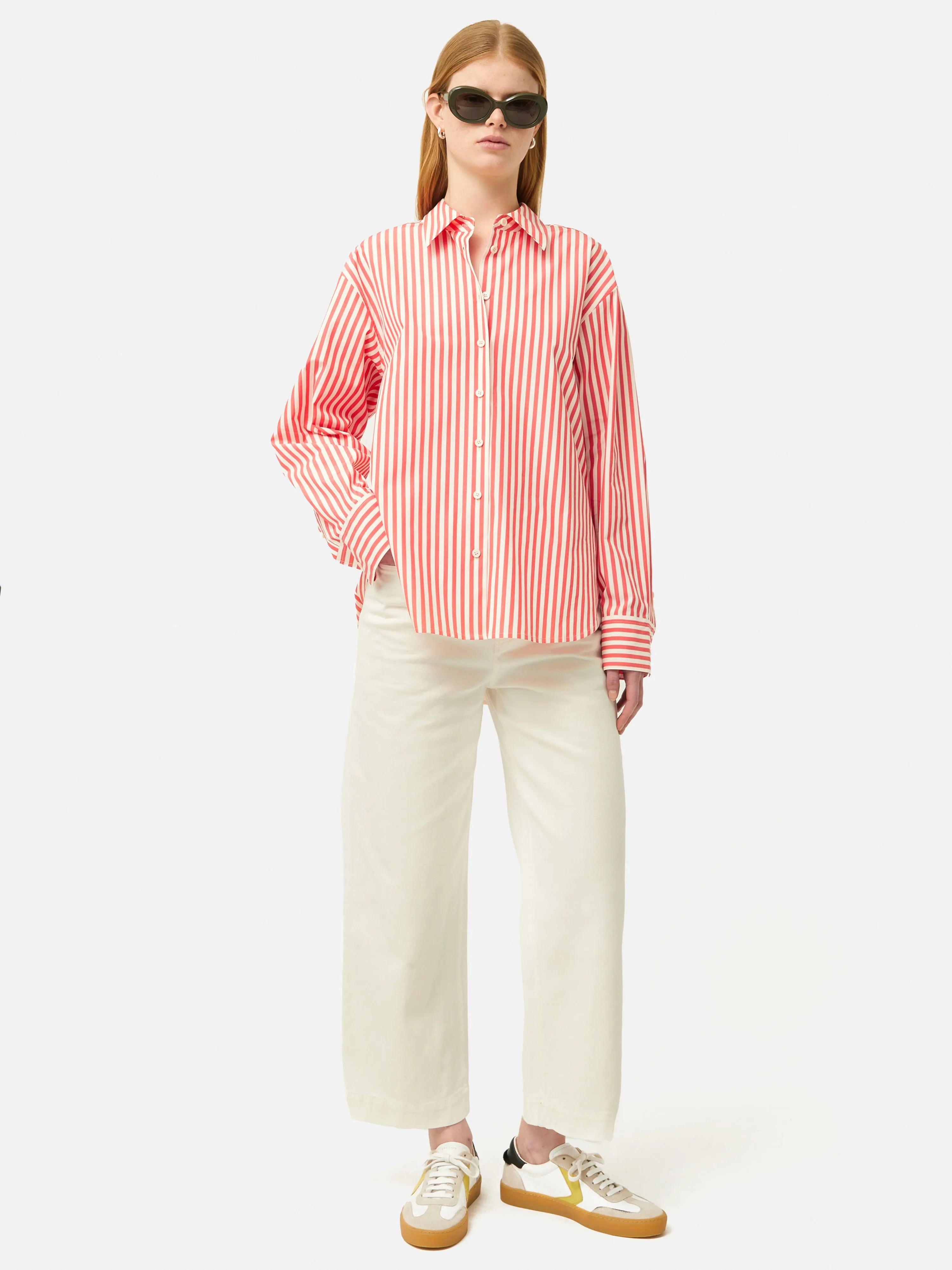 Cotton Poplin Stripe Shirt | Coral