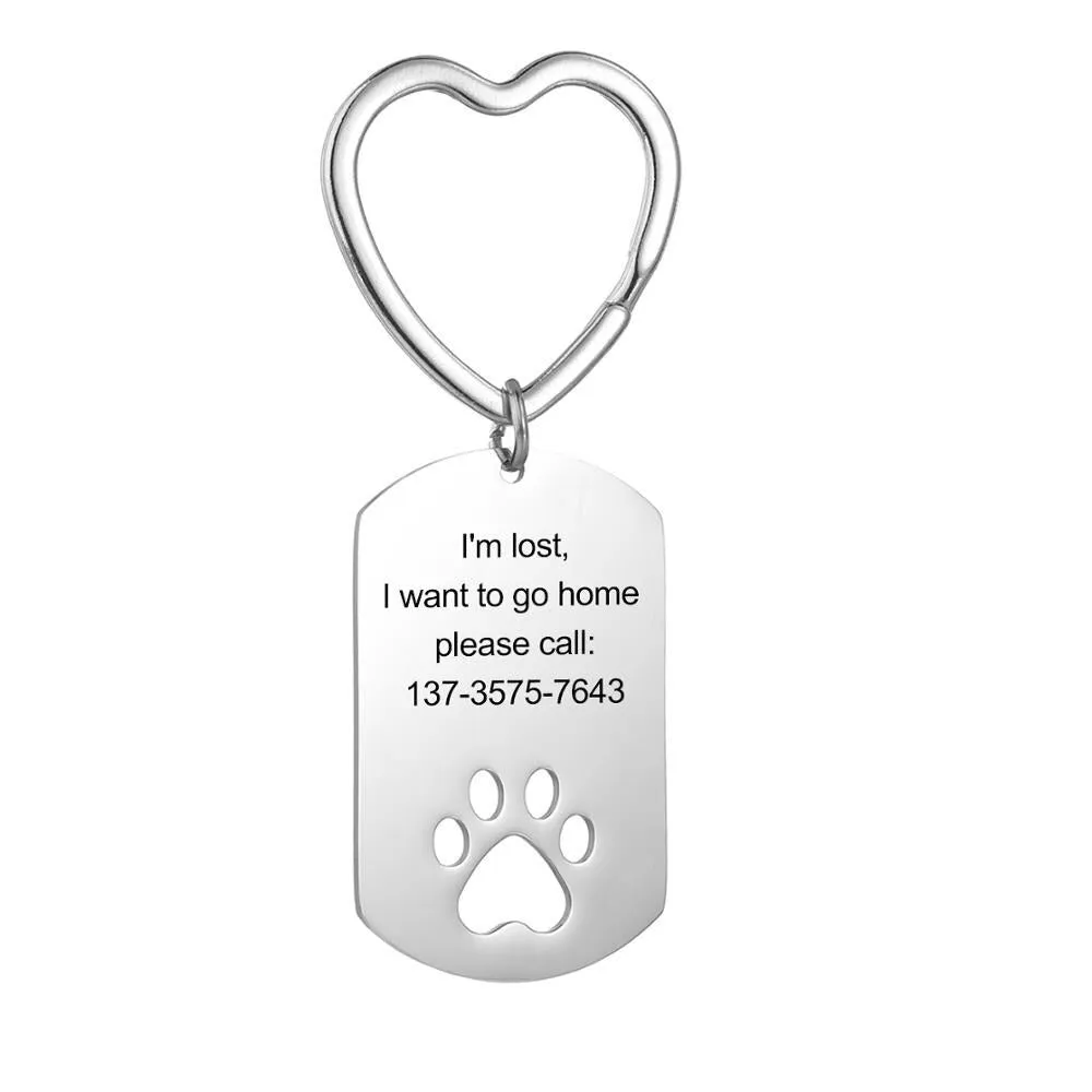 Custom Engraving Pet Paw Keychains