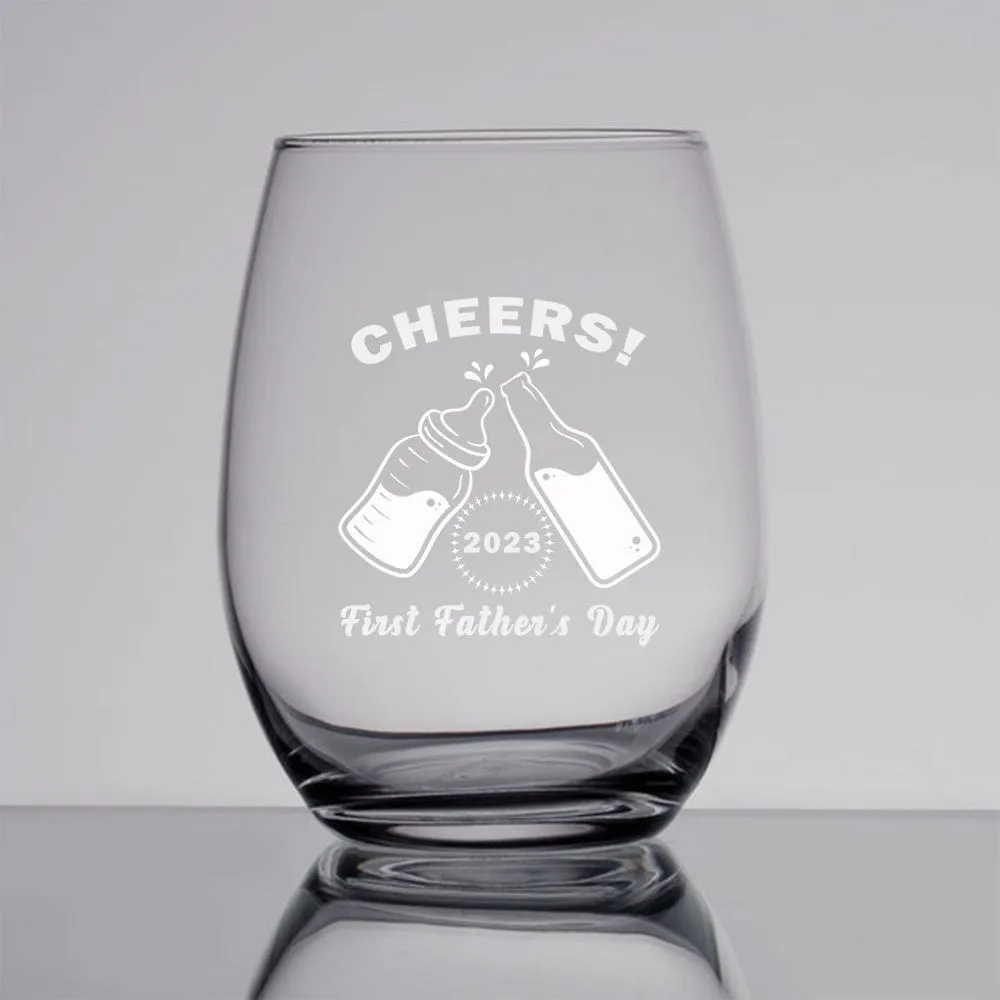 Custom Stemless Wine Glass Personalized Father's Day Gift Beer Whiskey Glass Gift for Dad 11/15/17 OZ