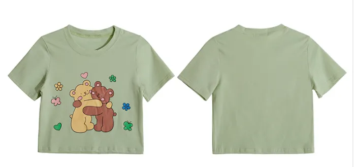 CUTE “HUG BEAR”PRINT MATCHA GREEN T-SHIRT BY22325