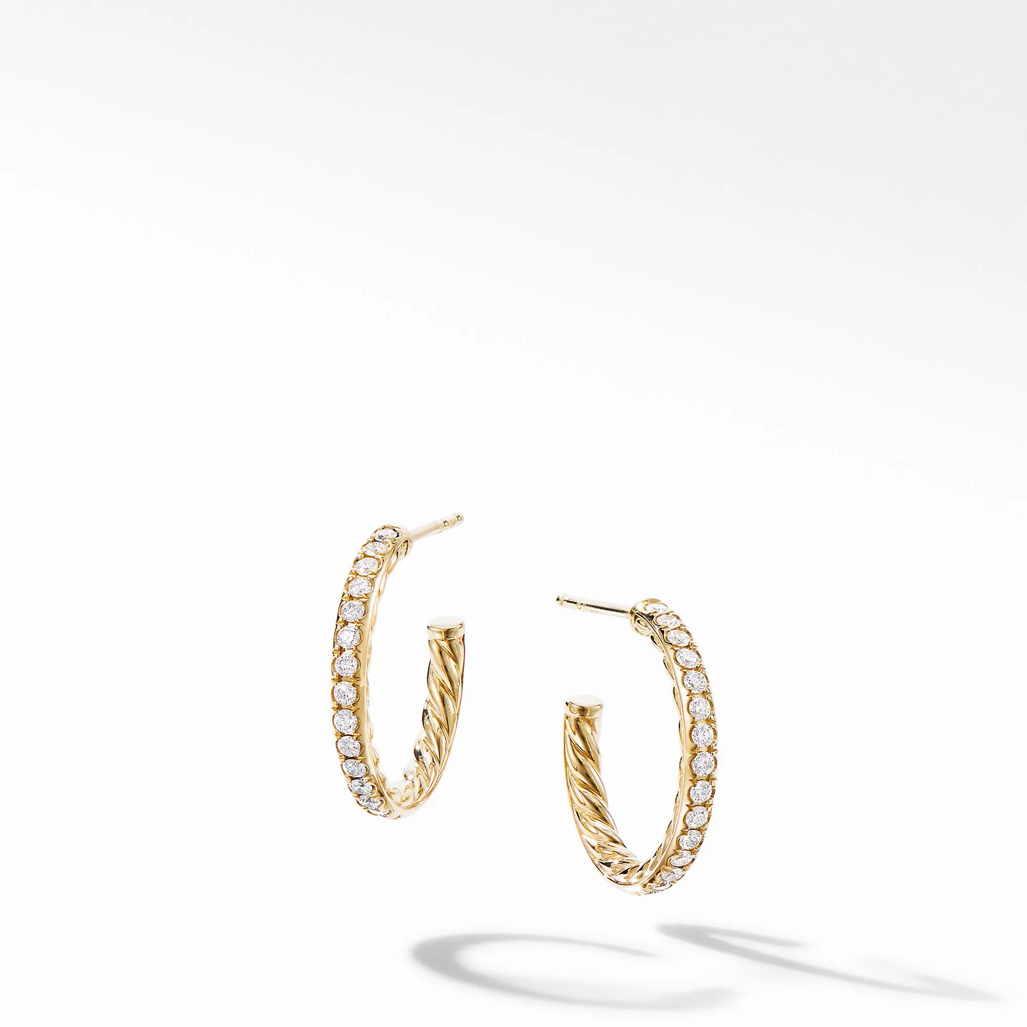 David Yurman Extra-Small Hoop Earrings in 18K Yellow Gold with Pave Diamonds