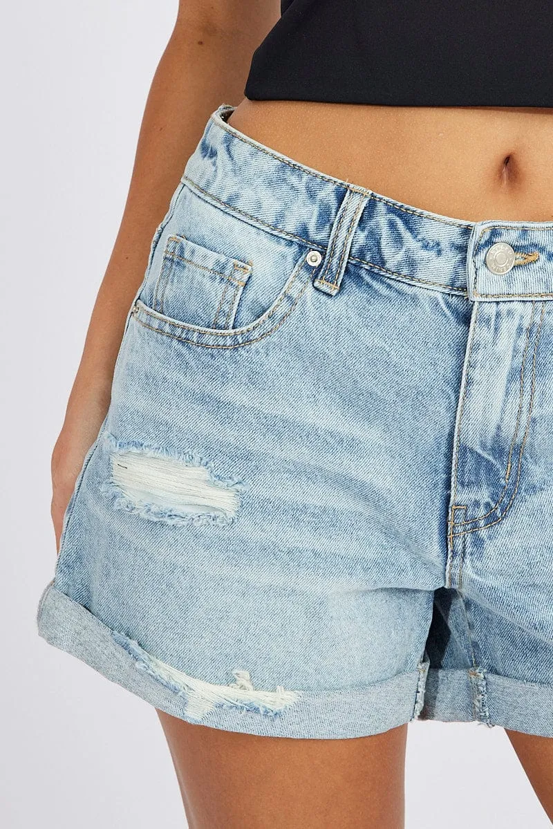 Denim Midi Rise Denim Short Roll Up Hem