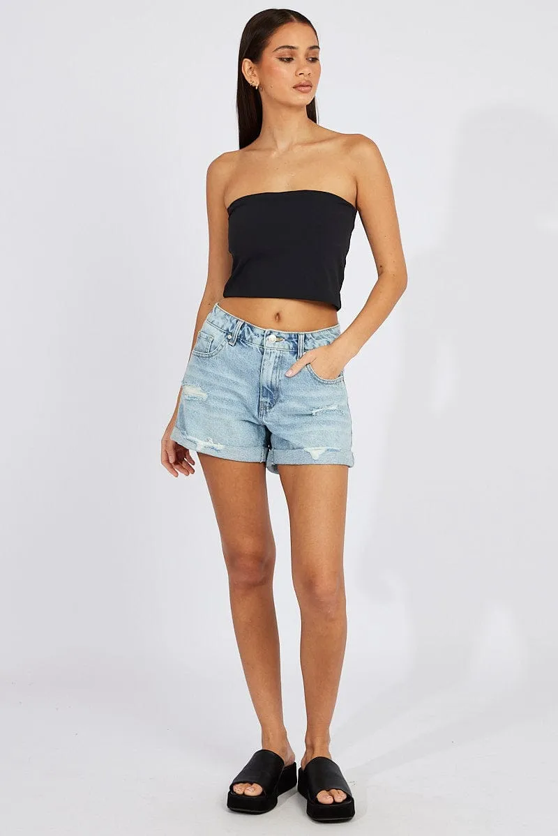 Denim Midi Rise Denim Short Roll Up Hem