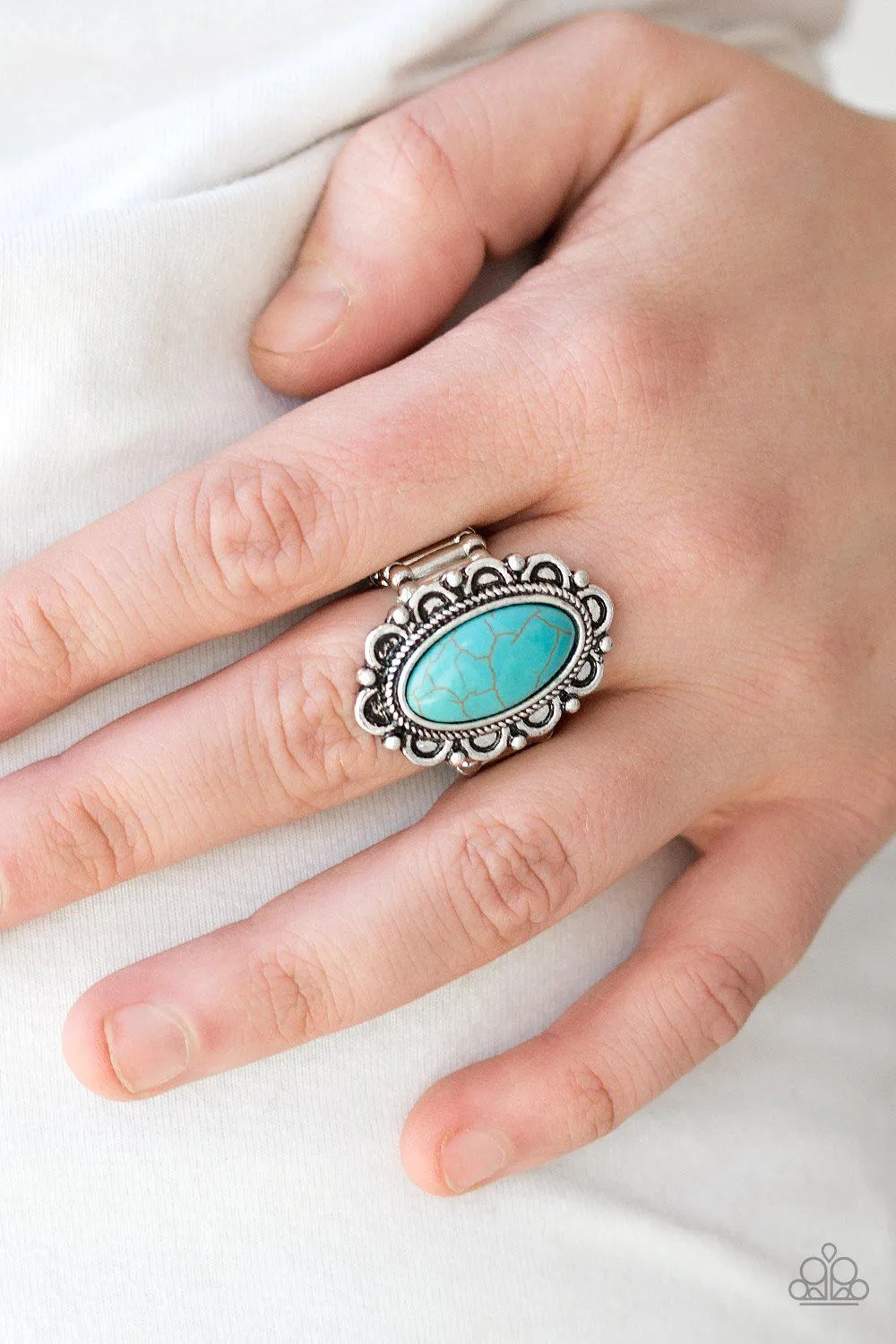 Desert Grotto Silver and Turquoise Blue Stone Ring - Paparazzi Accessories