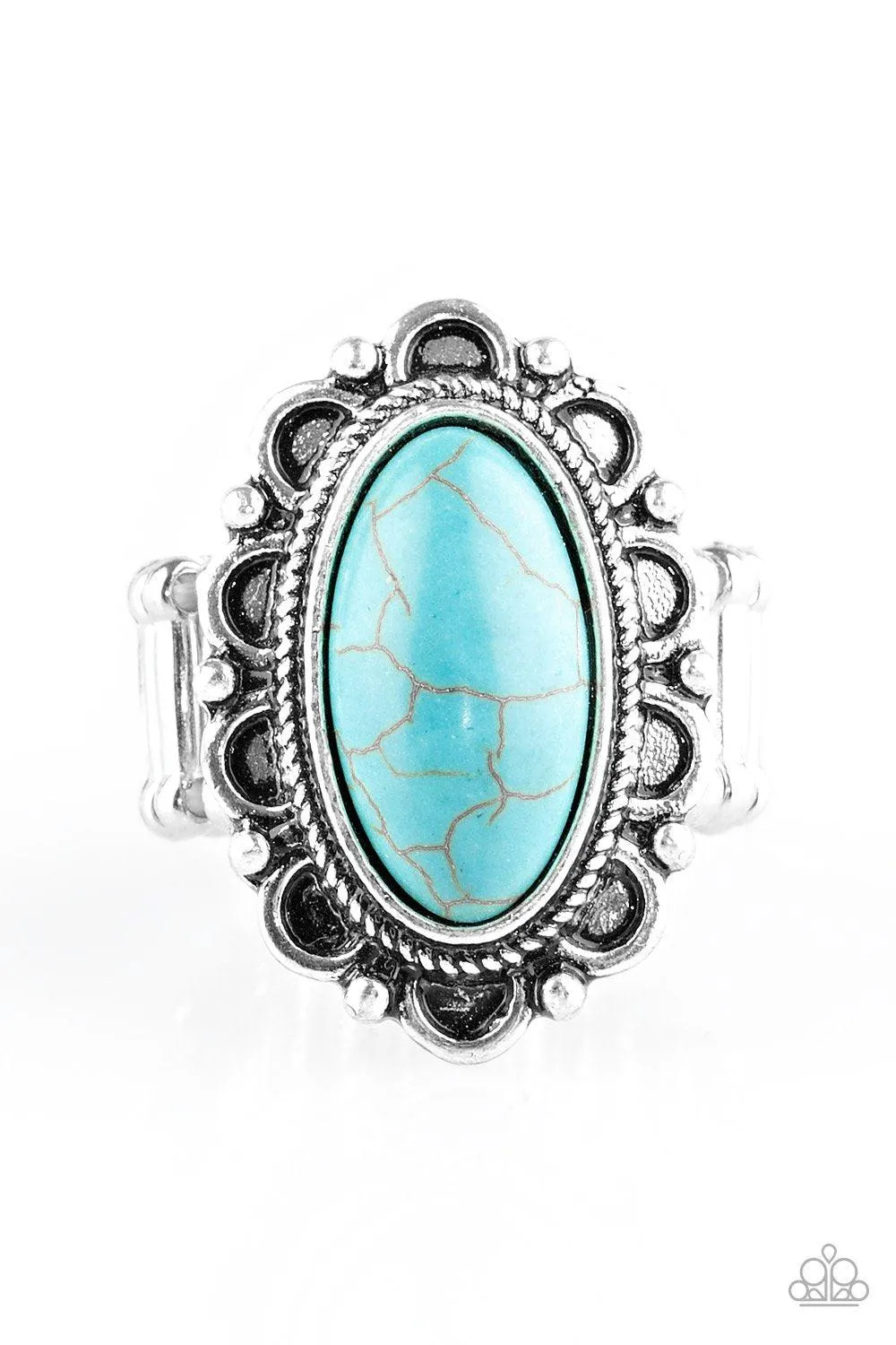 Desert Grotto Silver and Turquoise Blue Stone Ring - Paparazzi Accessories