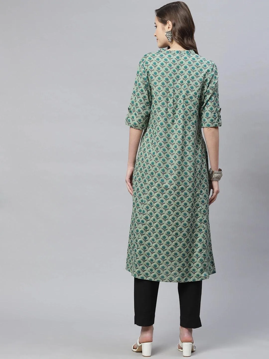 Divena Green Cotton Flex Kurta