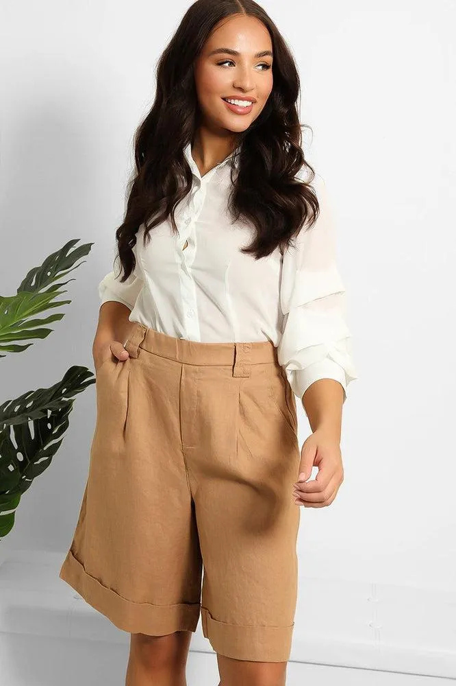 Elastic Waist Linen Blend Smart Bermuda Shorts