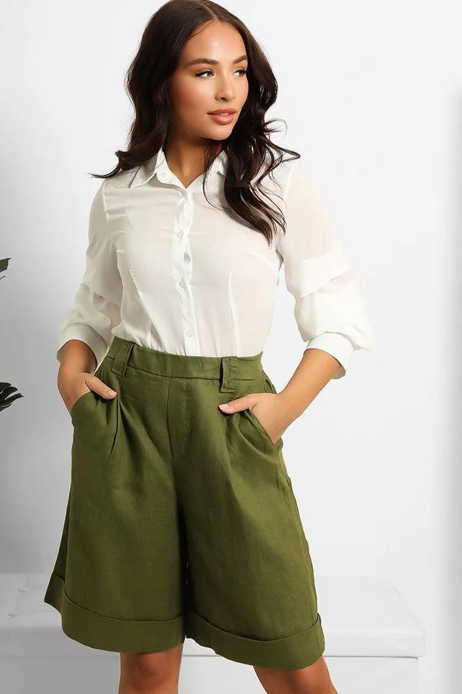 Elastic Waist Linen Blend Smart Bermuda Shorts