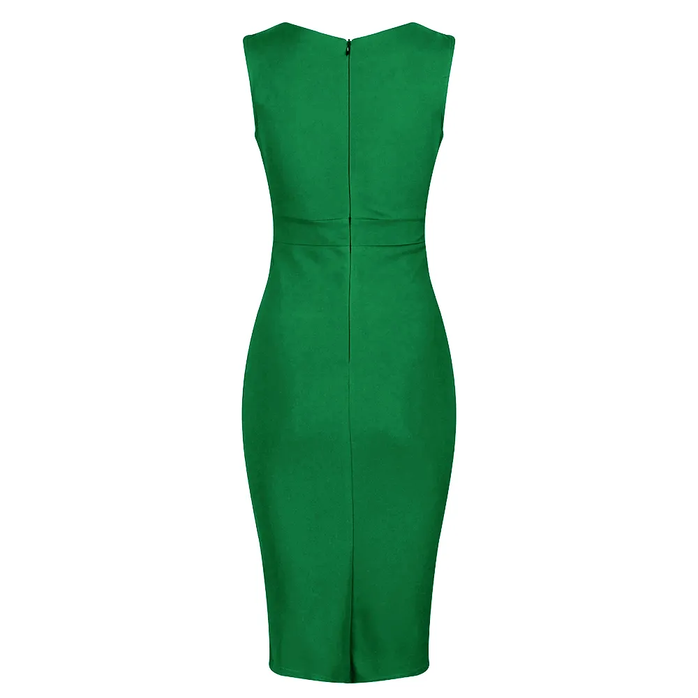 Emerald Green Sleeveless Crossover Top Bodycon Midi Dress