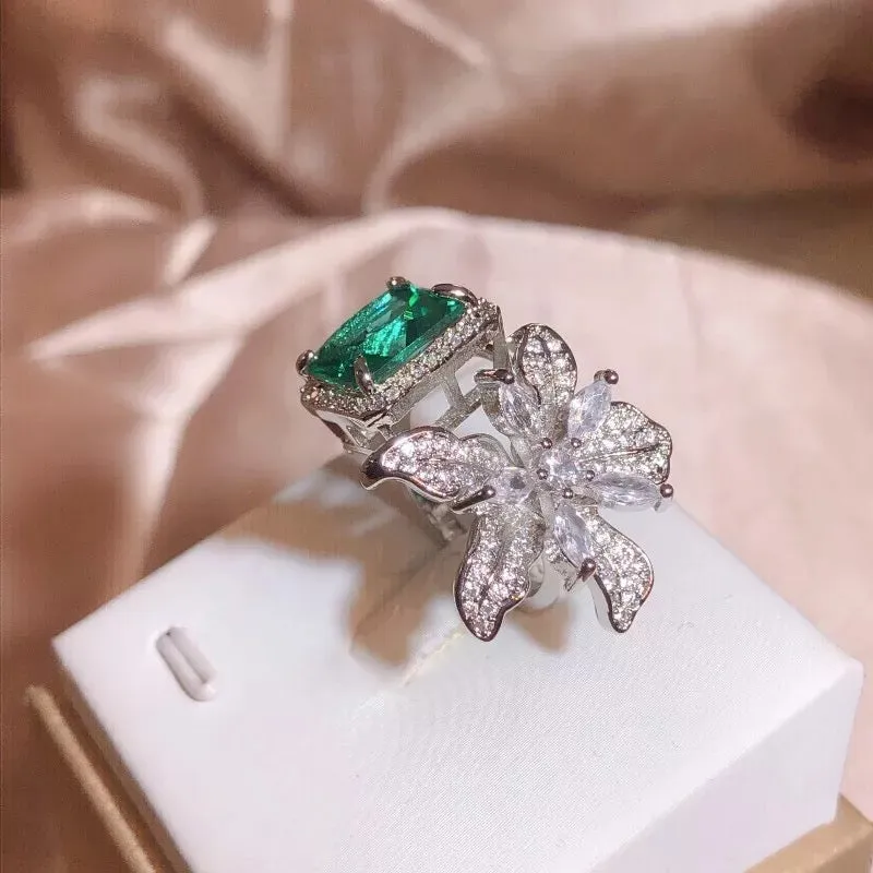 Emerald Leaf Ring (adjustable size)