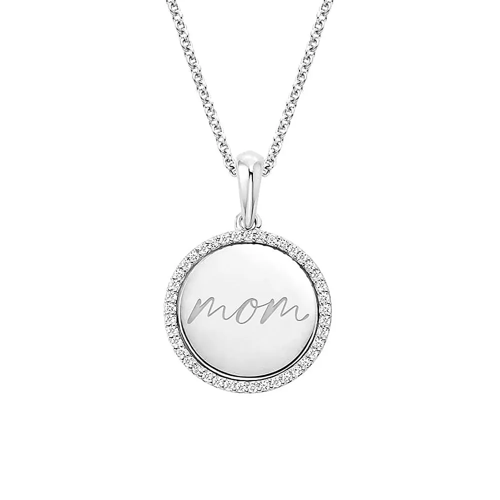 Engravable Mom Disc Moissanite Pendant Necklace