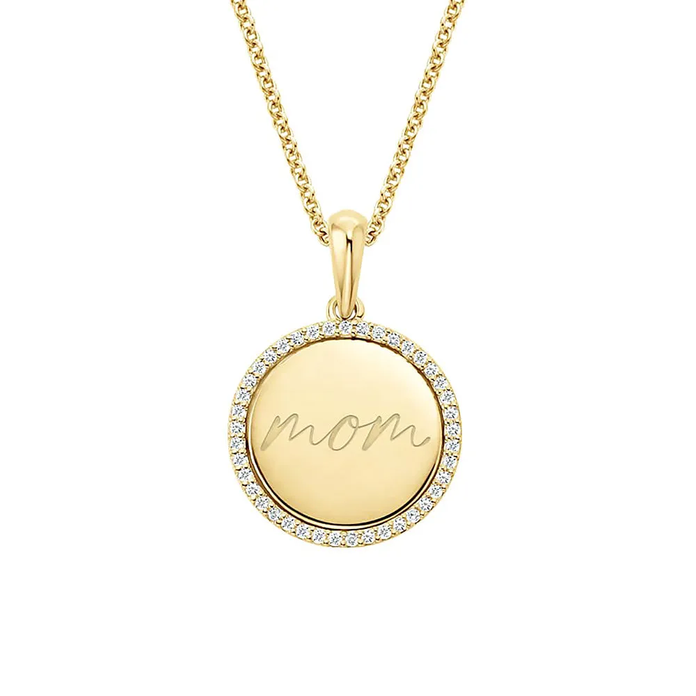 Engravable Mom Disc Moissanite Pendant Necklace